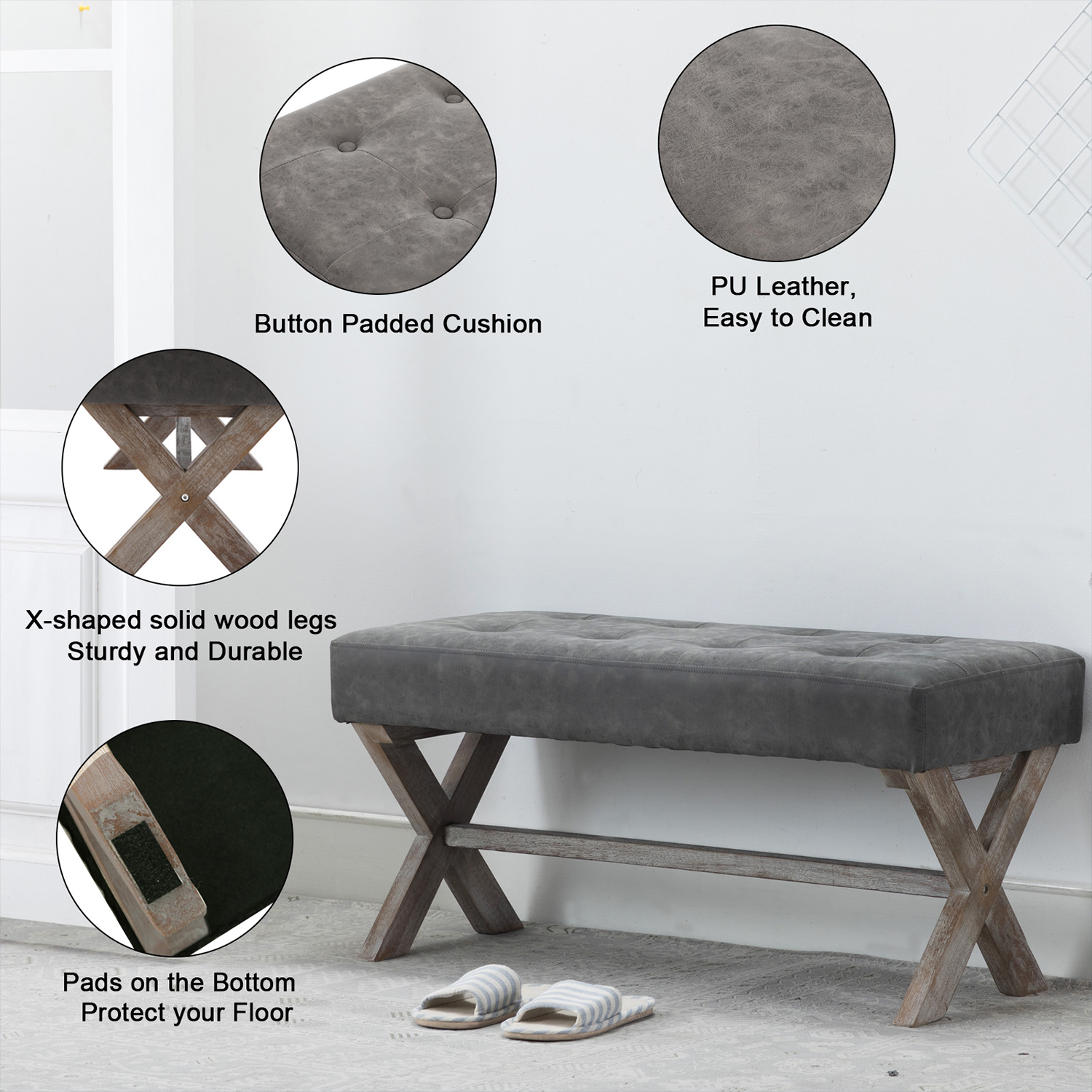 Kmax PU Upholstered Entryway Bench - 7868