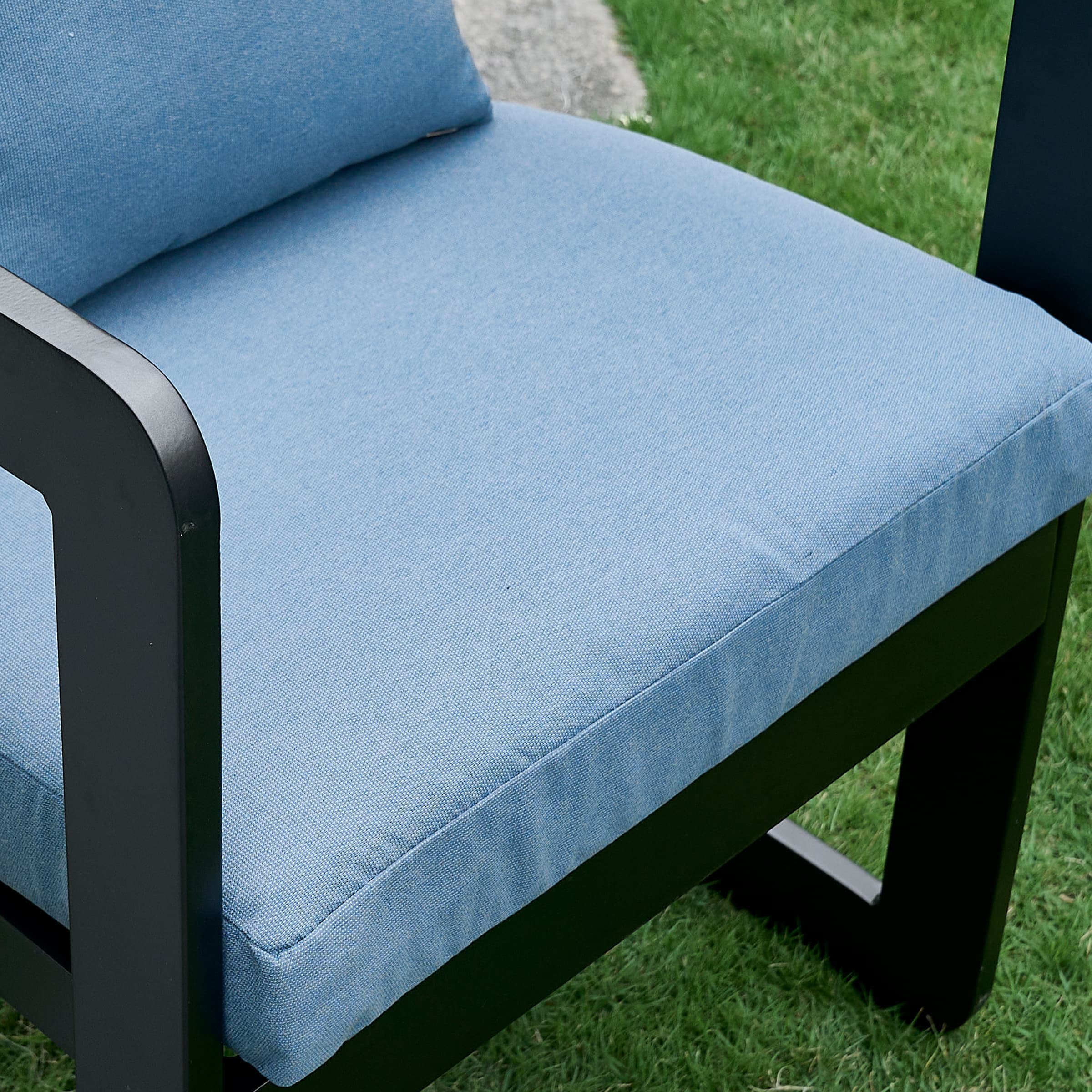 Blue cushion fabric close-up