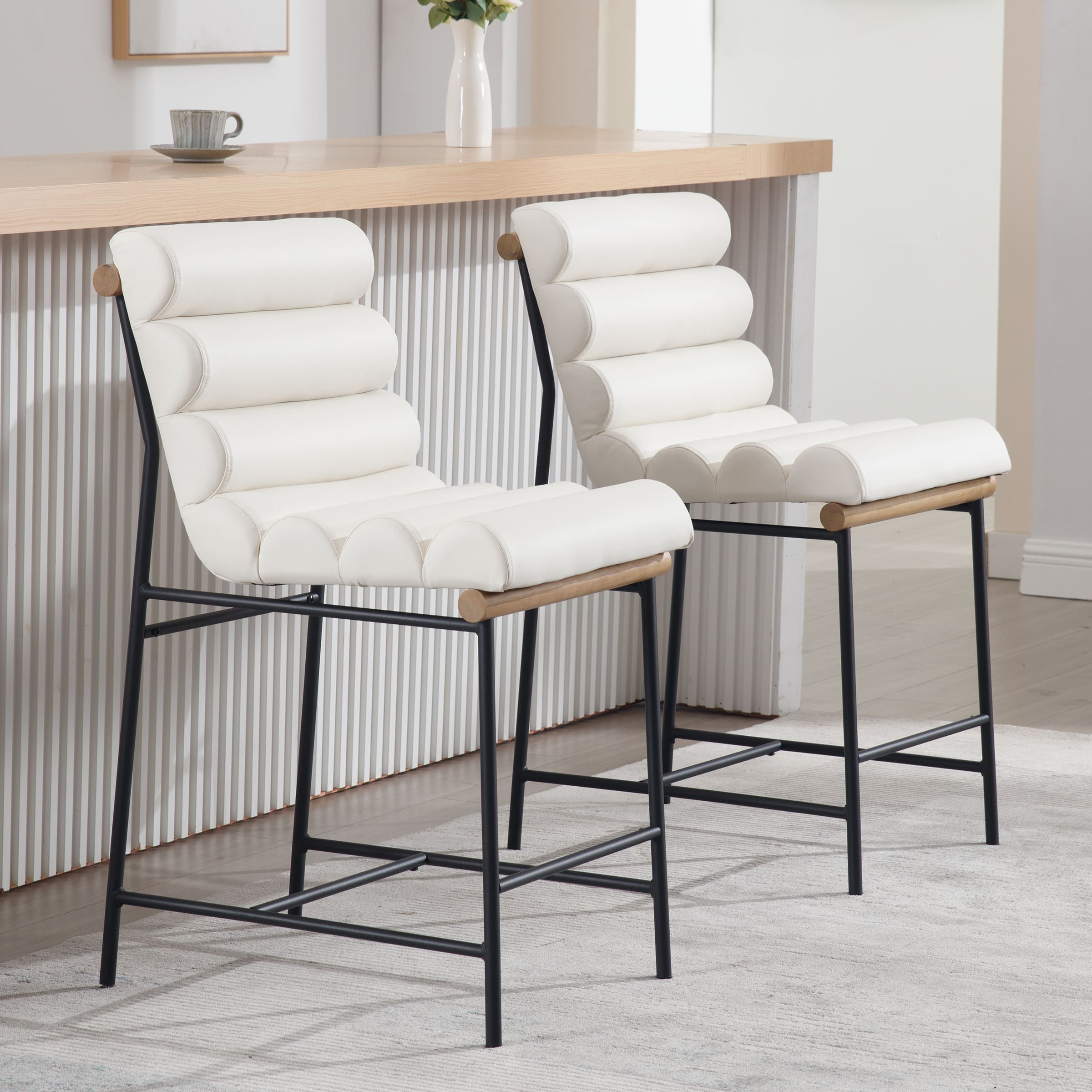 Set of four white bar stools