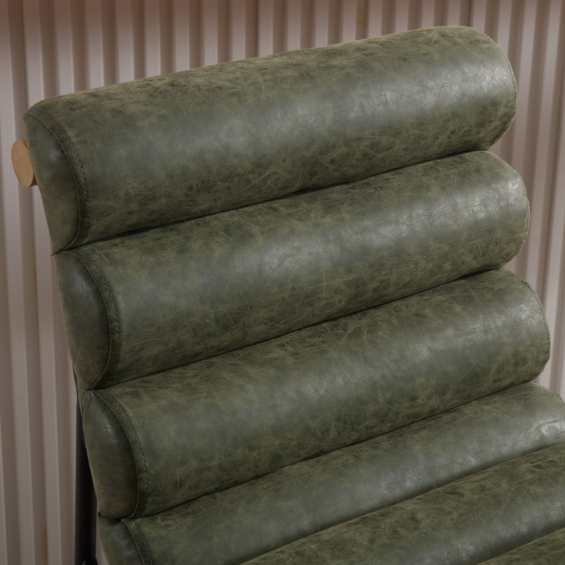 Close-up of top back cushion and wood endcap