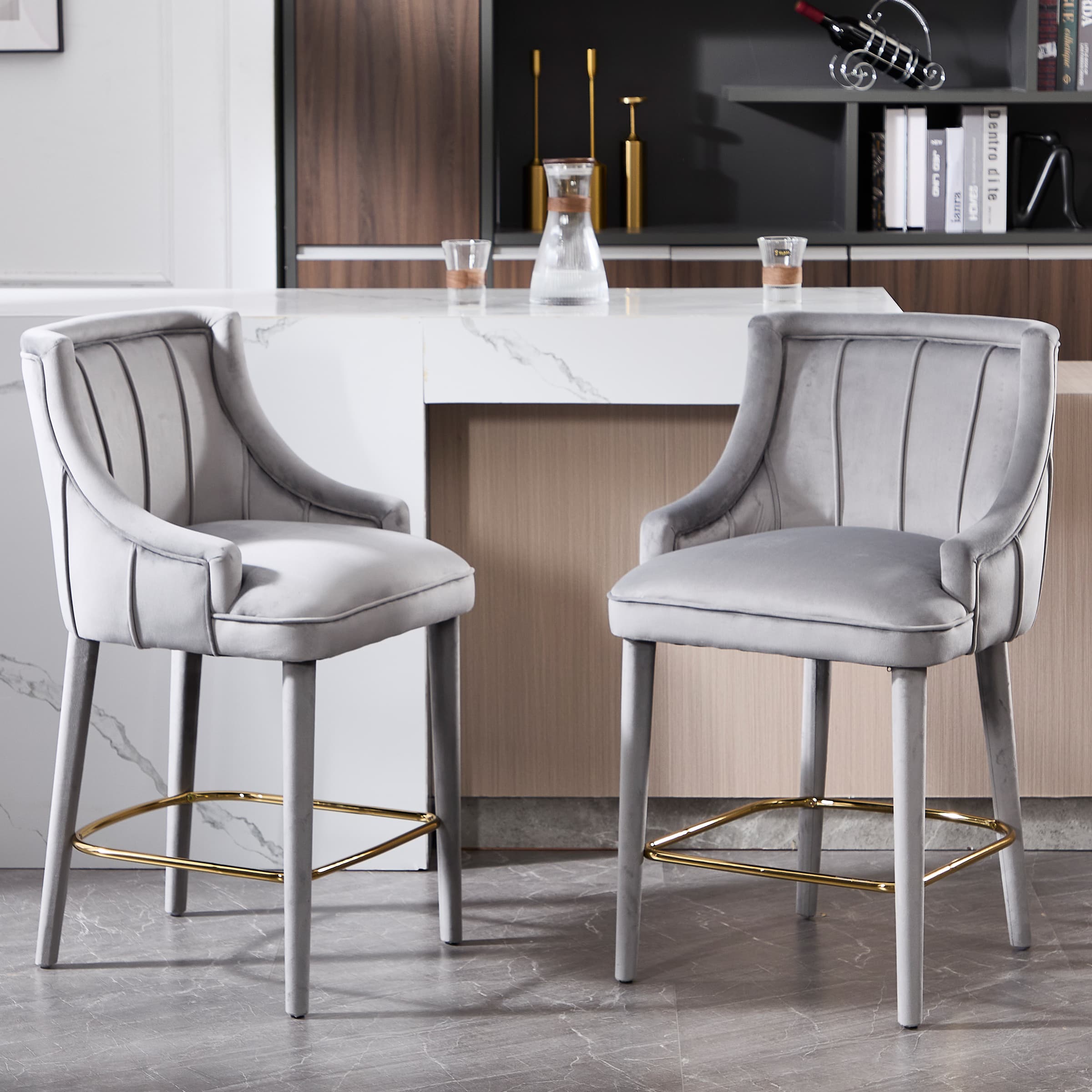 ROCITY 26.5”H Tufted Velvet Bar Stools Set of 2 - 5834CS