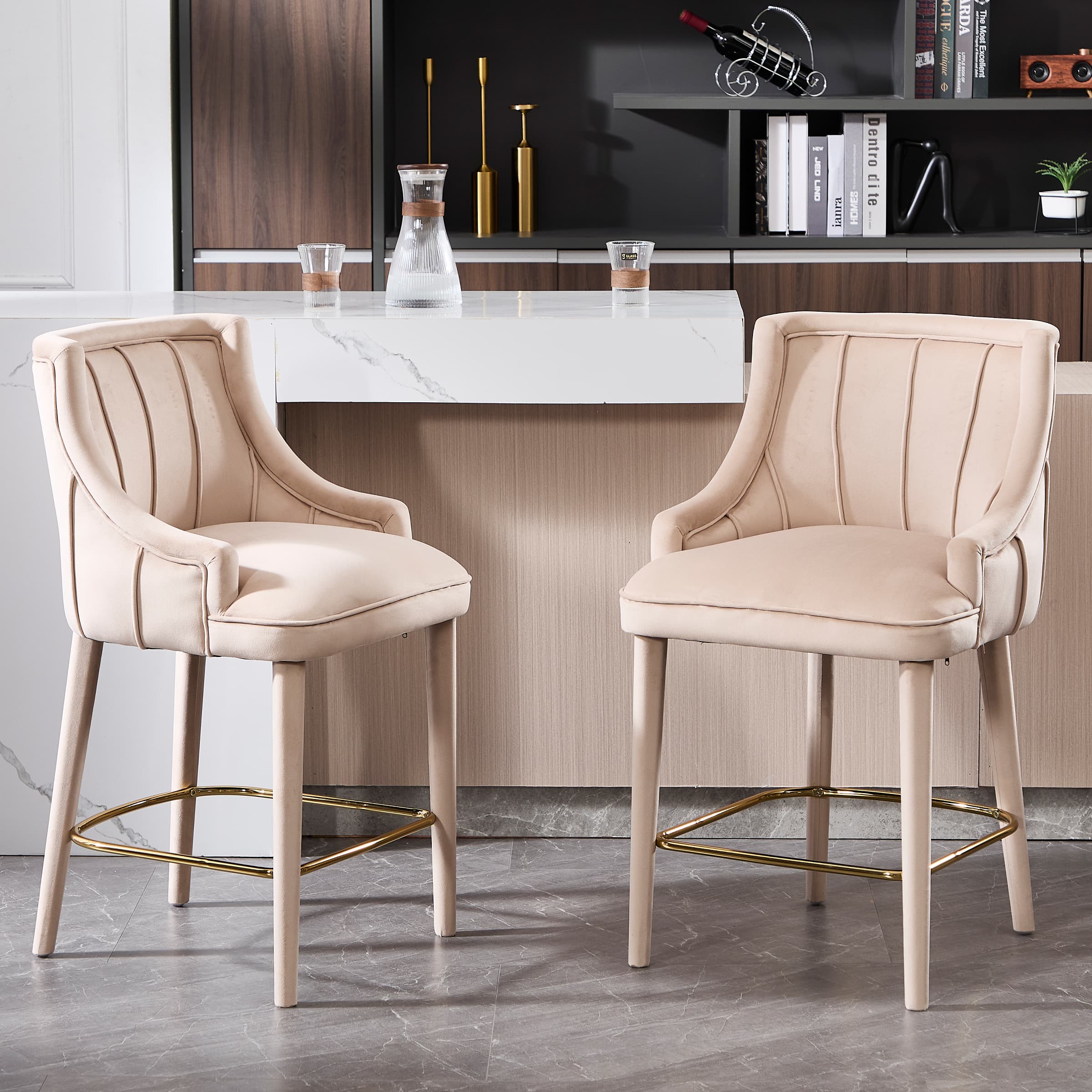 ROCITY 26.5”H Tufted Velvet Bar Stools Set of 2 - 5834CS