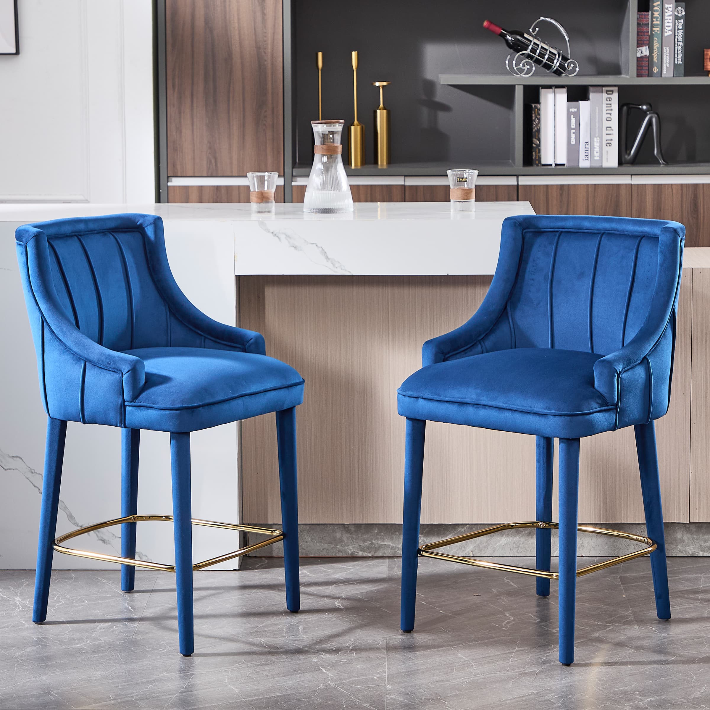 ROCITY 26.5”H Tufted Velvet Bar Stools Set of 2 - 5834CS