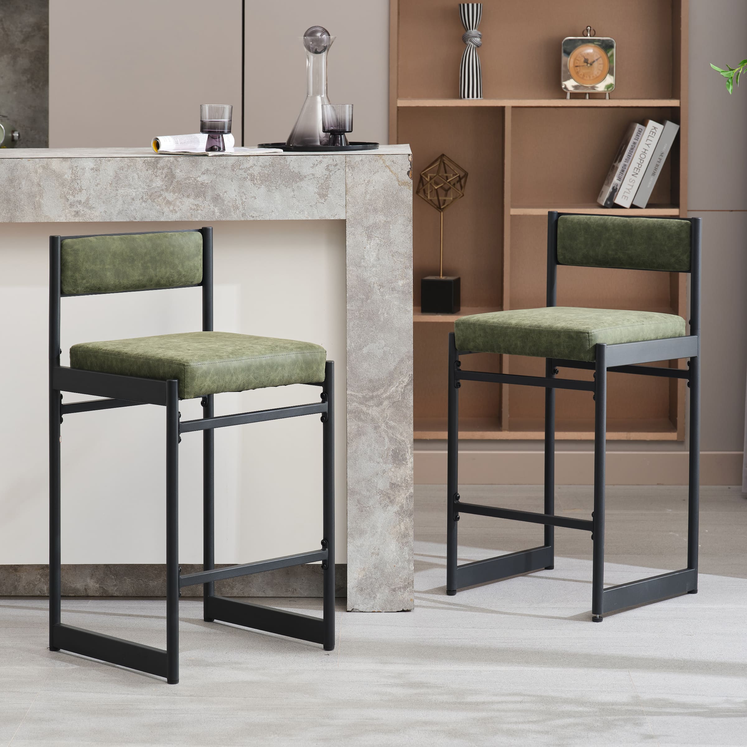 ROCITY 26"H Leather Counter Stools with Metal Legs Set of 2 - 5048CS