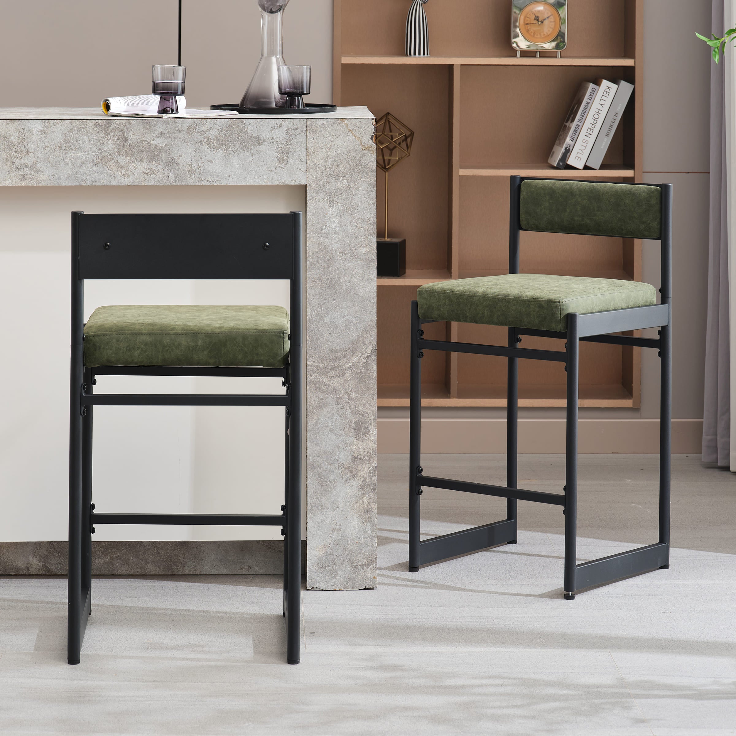 ROCITY 26"H Leather Counter Stools with Metal Legs Set of 2 - 5048CS