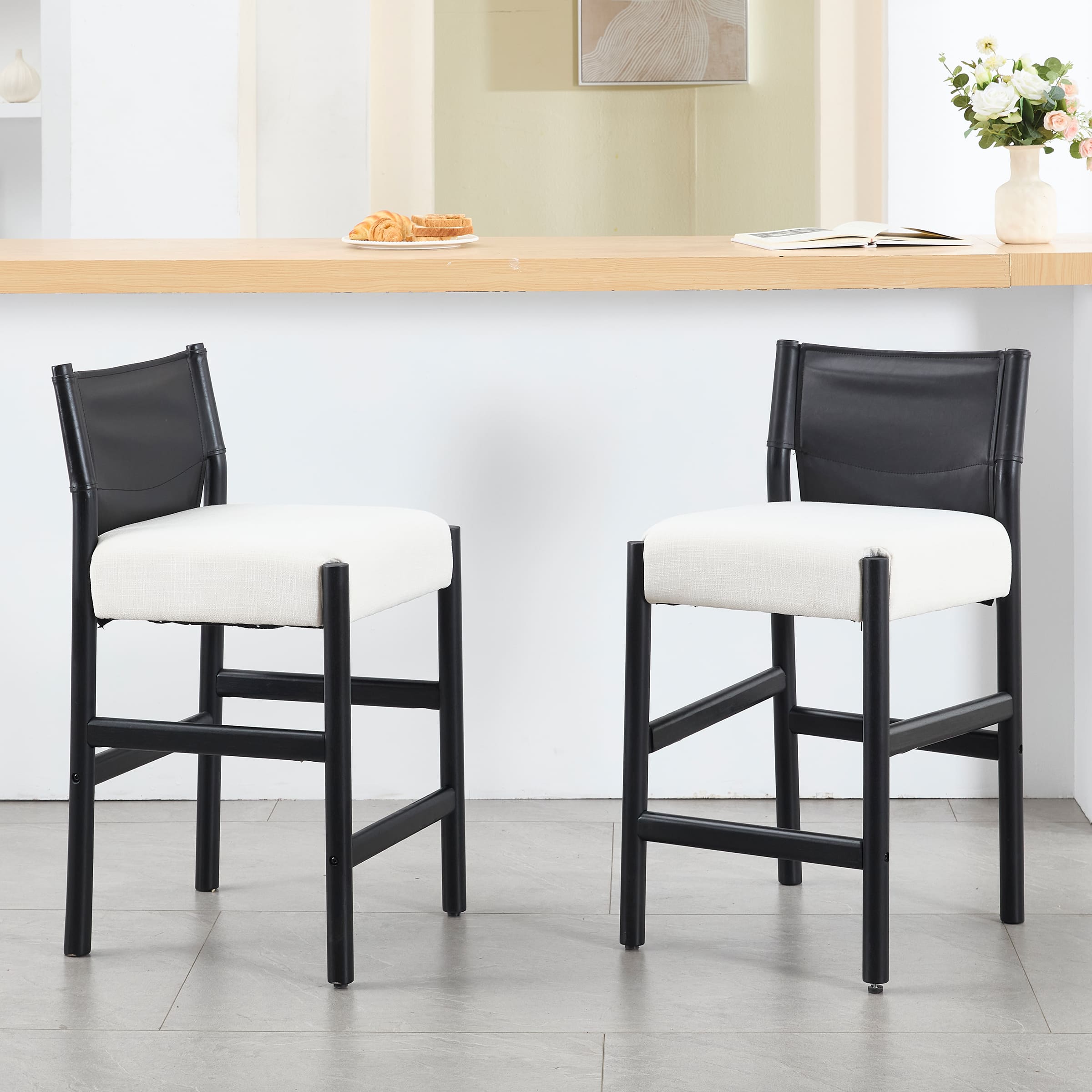 ROCITY 26" PU Leather Back Counter Height Bar Stools Set of 2- 5821CS