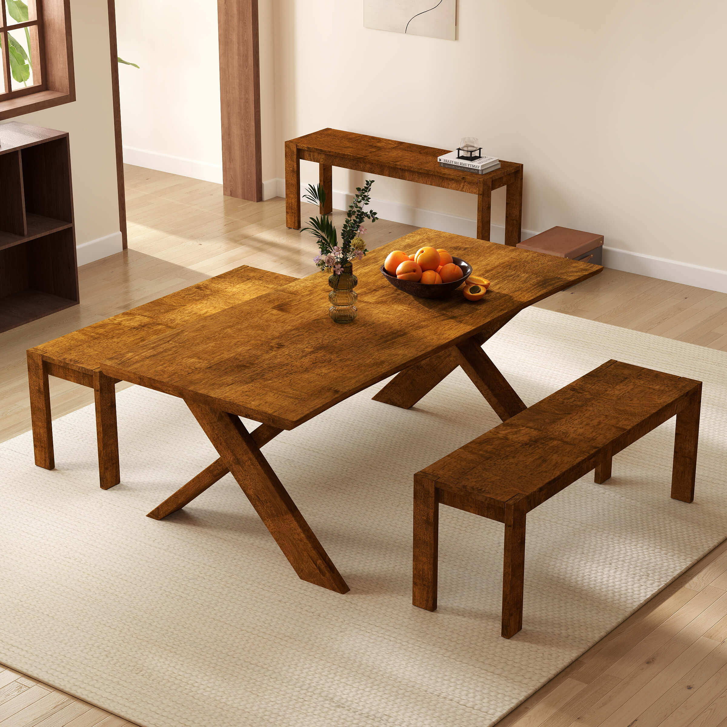 DINING table set with benches