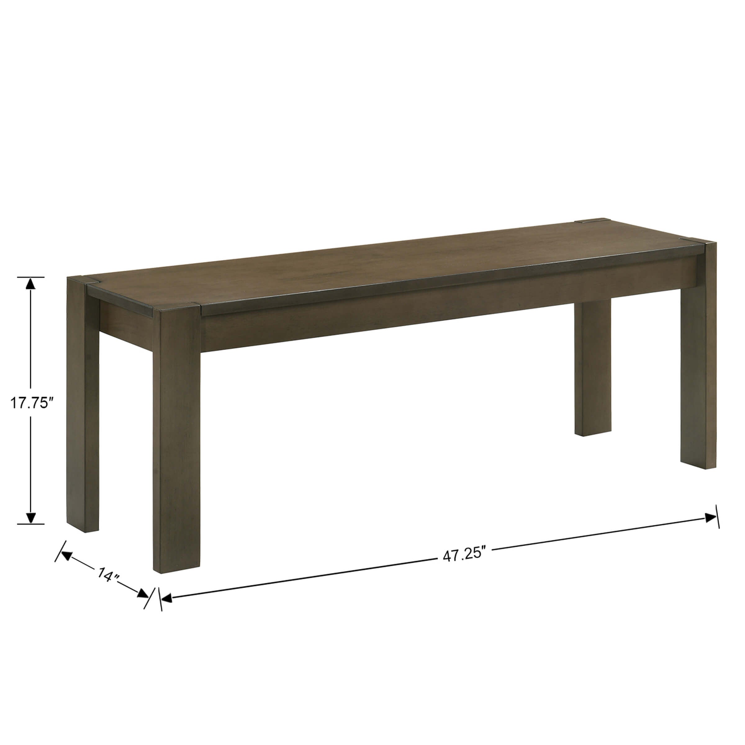 Bench with dimensions 47.25" and 17.75" height