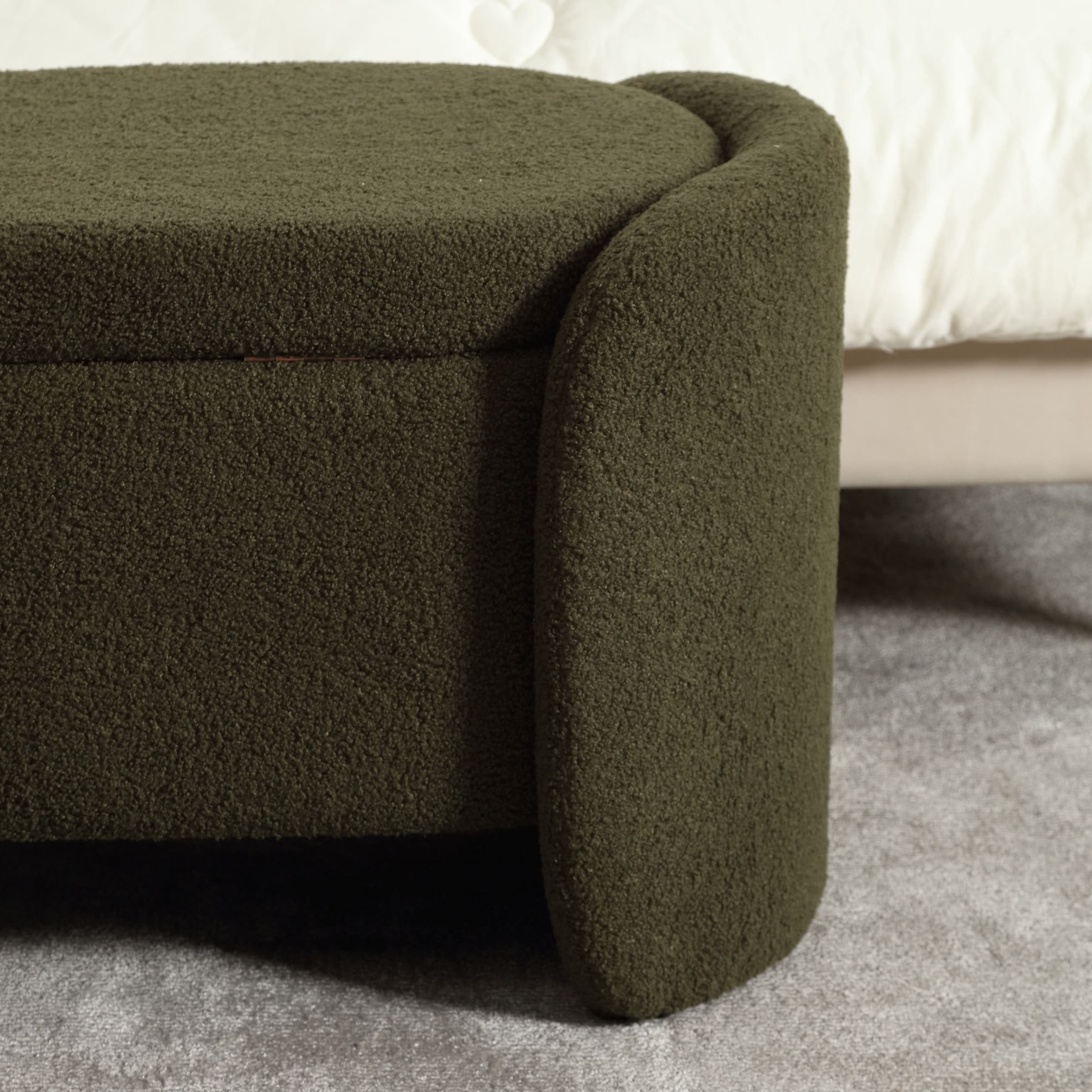 Close-up of curved leg/end with sherpa fabric