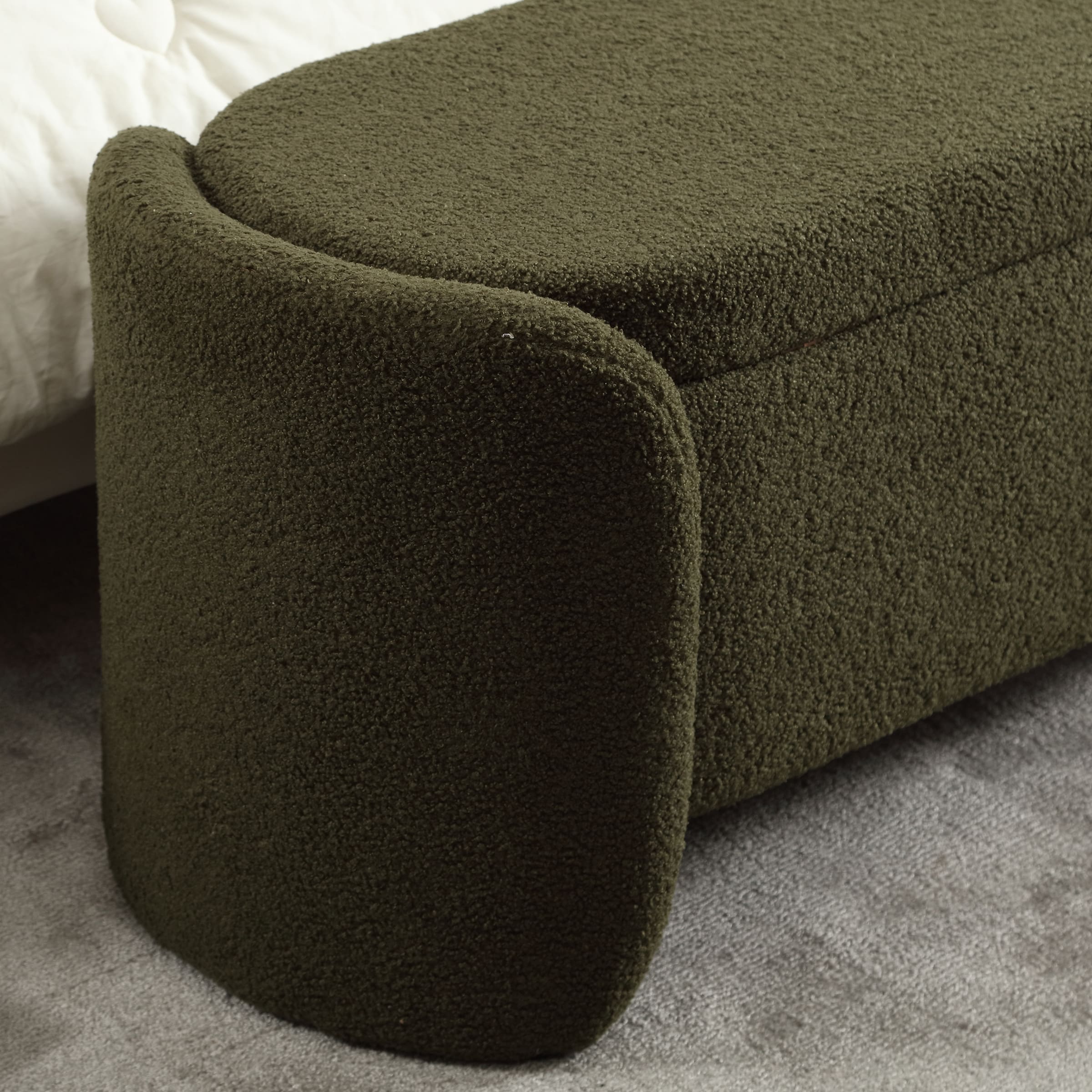 Close-up of bench corner seam and texture
