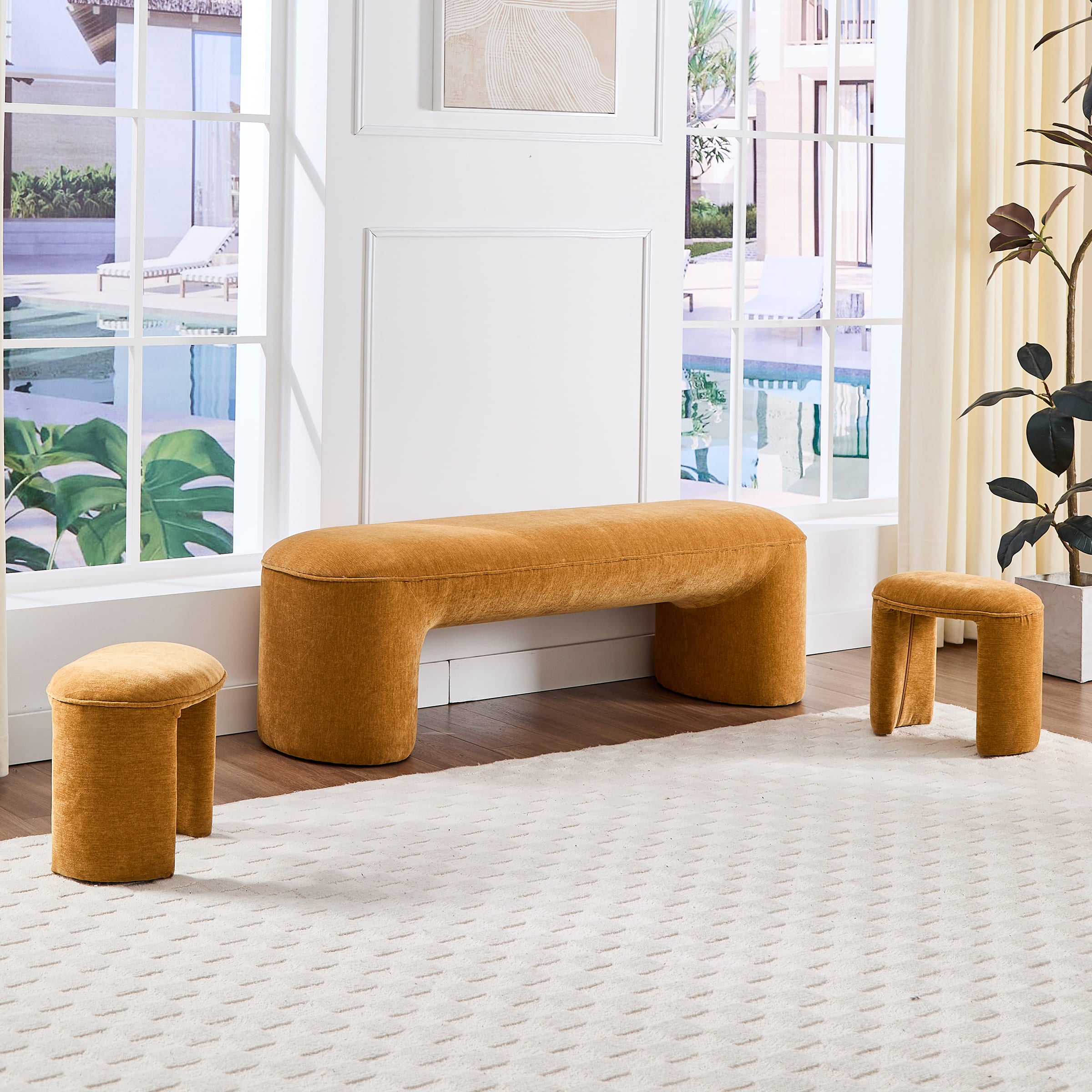 ROCITY 53 Bedroom Bench with 2 Small Stools - 2653BH