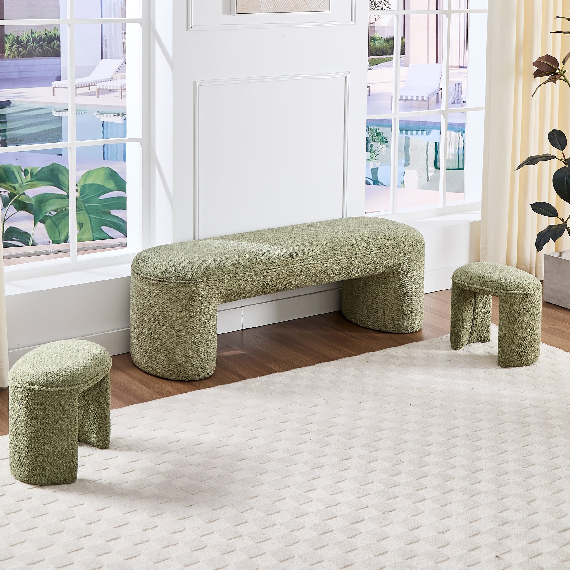 ROCITY 53 Bedroom Bench with 2 Small Stools - 2653BH