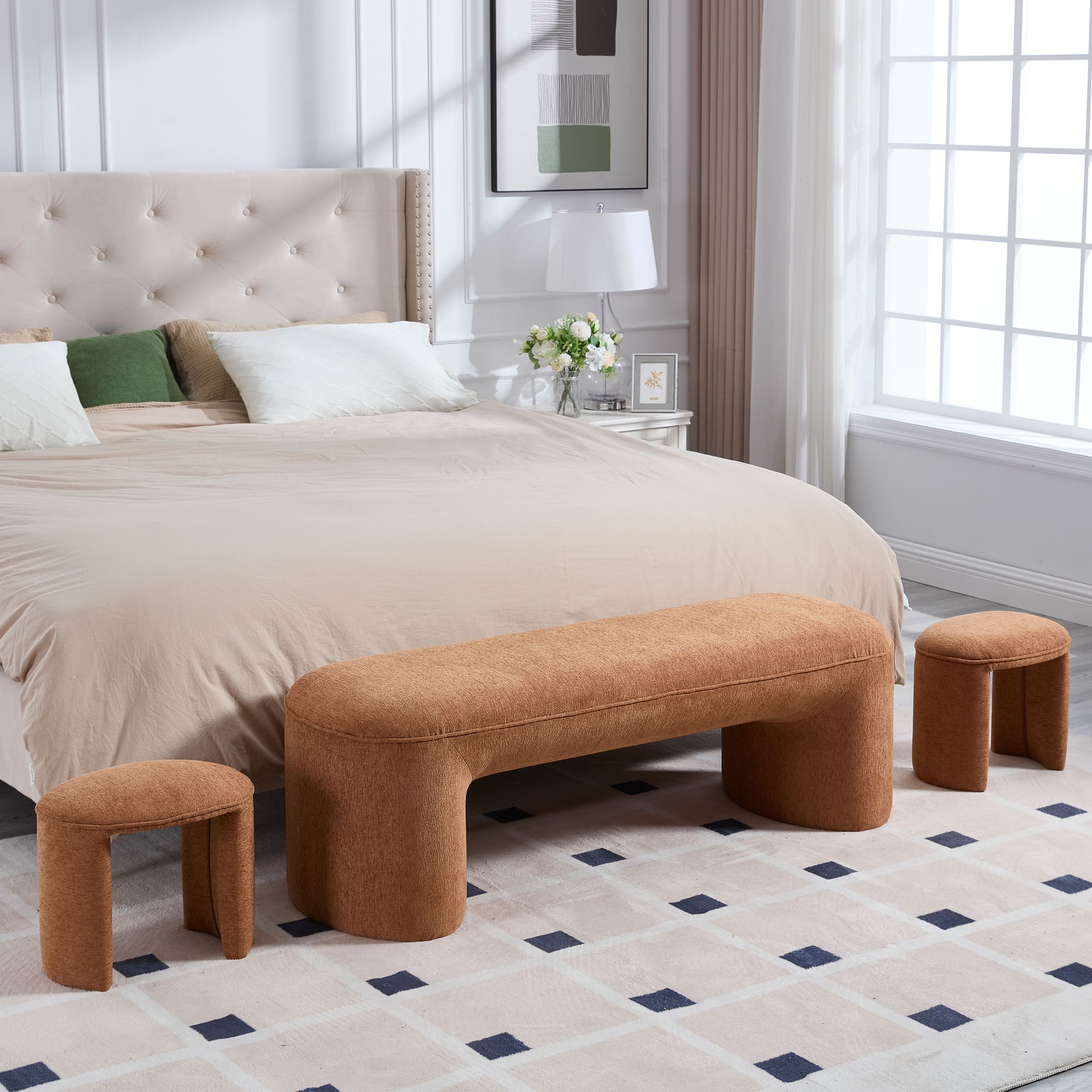 ROCITY 53 Bedroom Bench with 2 Small Stools - 2653BH