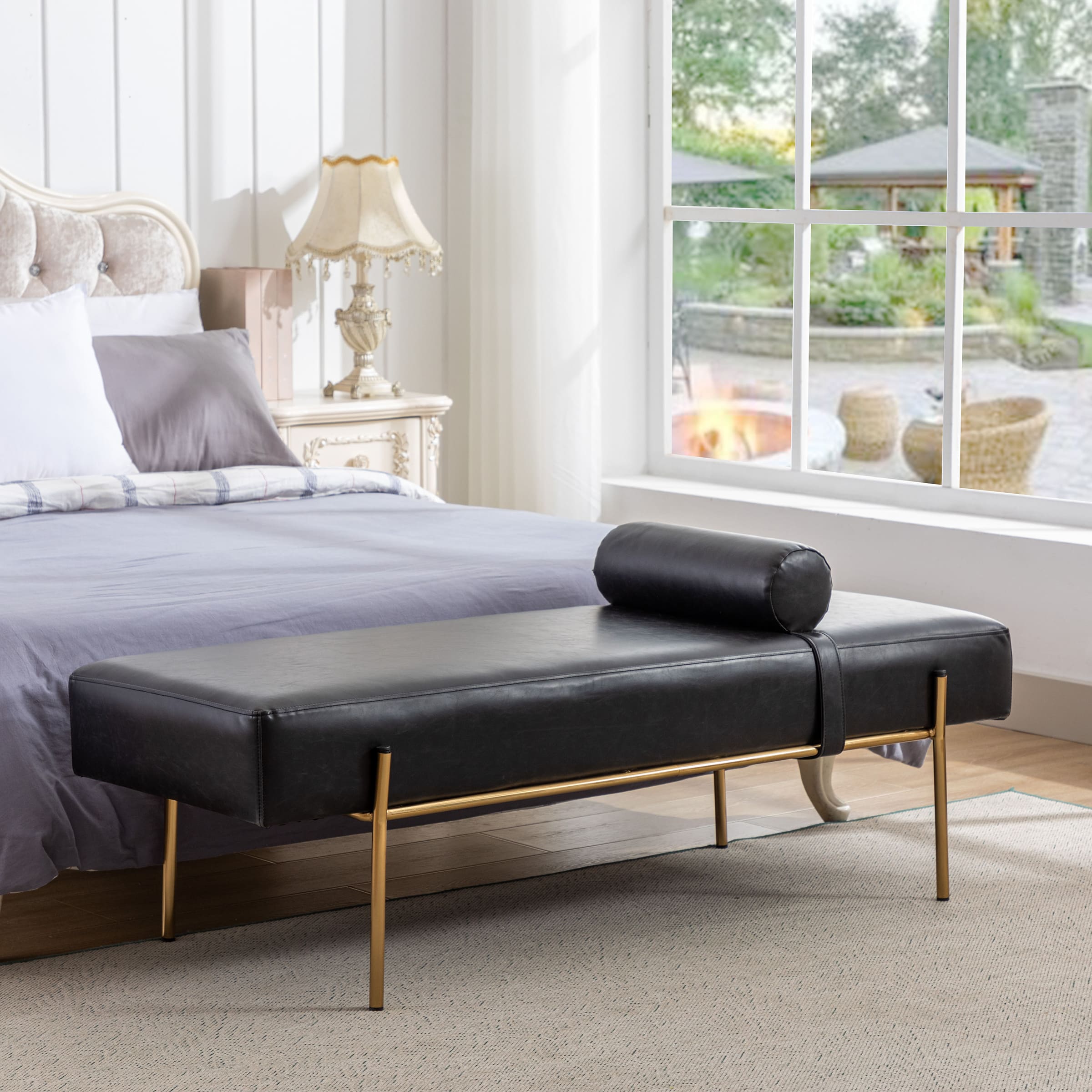 ROCITY 55"W Golden Legs End of Bed Bench - 8256DB