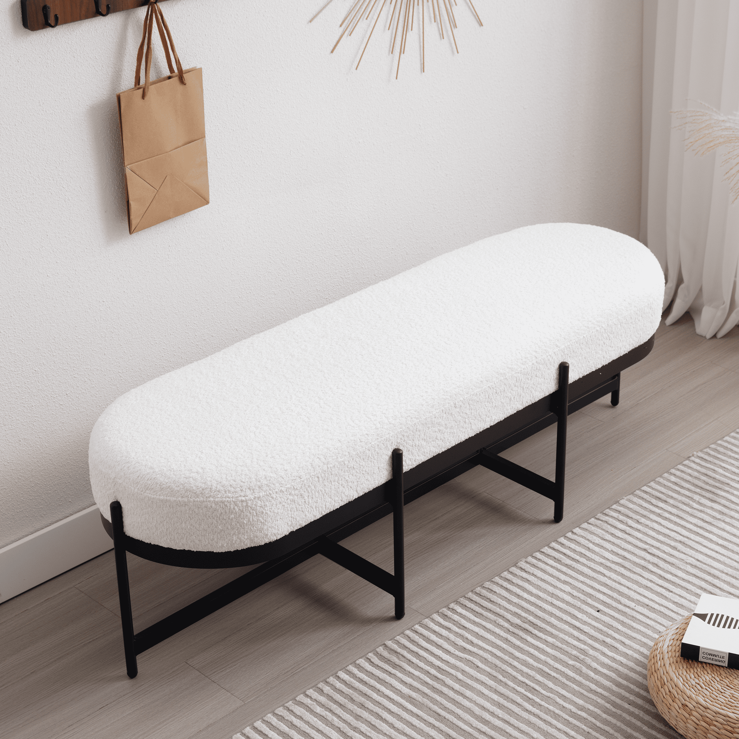 ROCITY 55" Modern Entryway Bench with Black Metal - 1012BH