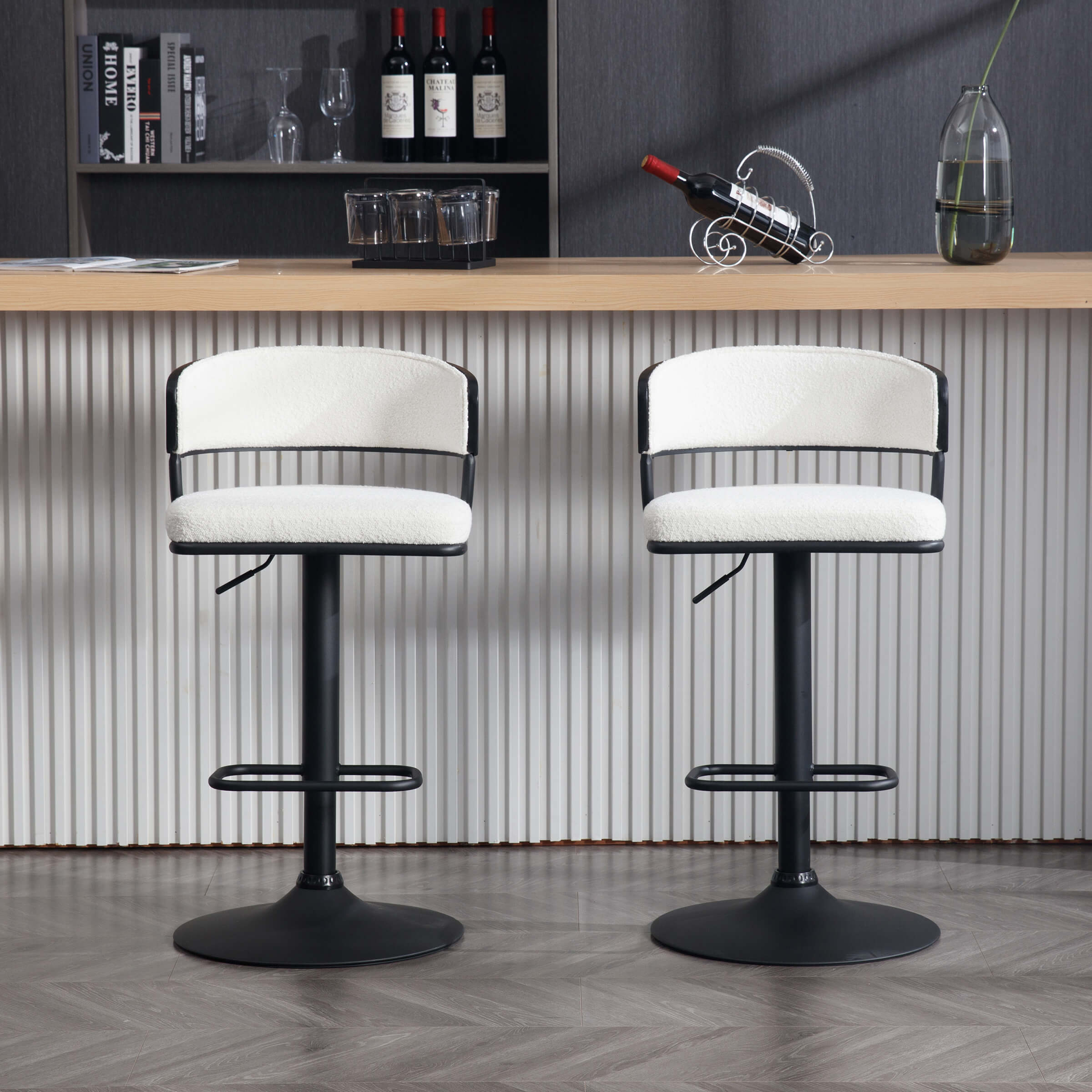 ROCITY Adjustable Modern Swivel Curved Back Bar Stools Set of 2 - 3184