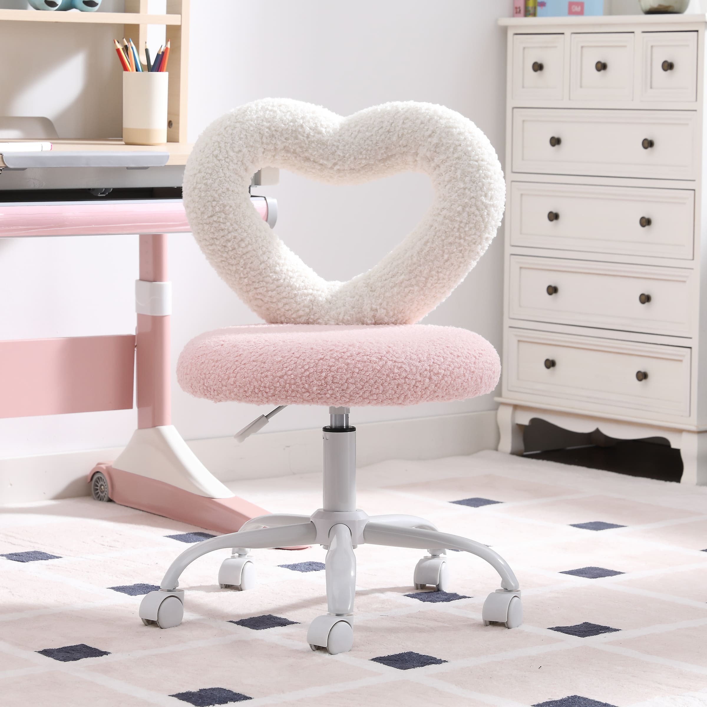 ROCITY Adjustable Rolling Kids Desk Chair with Heart-Shape Back - 7002KC