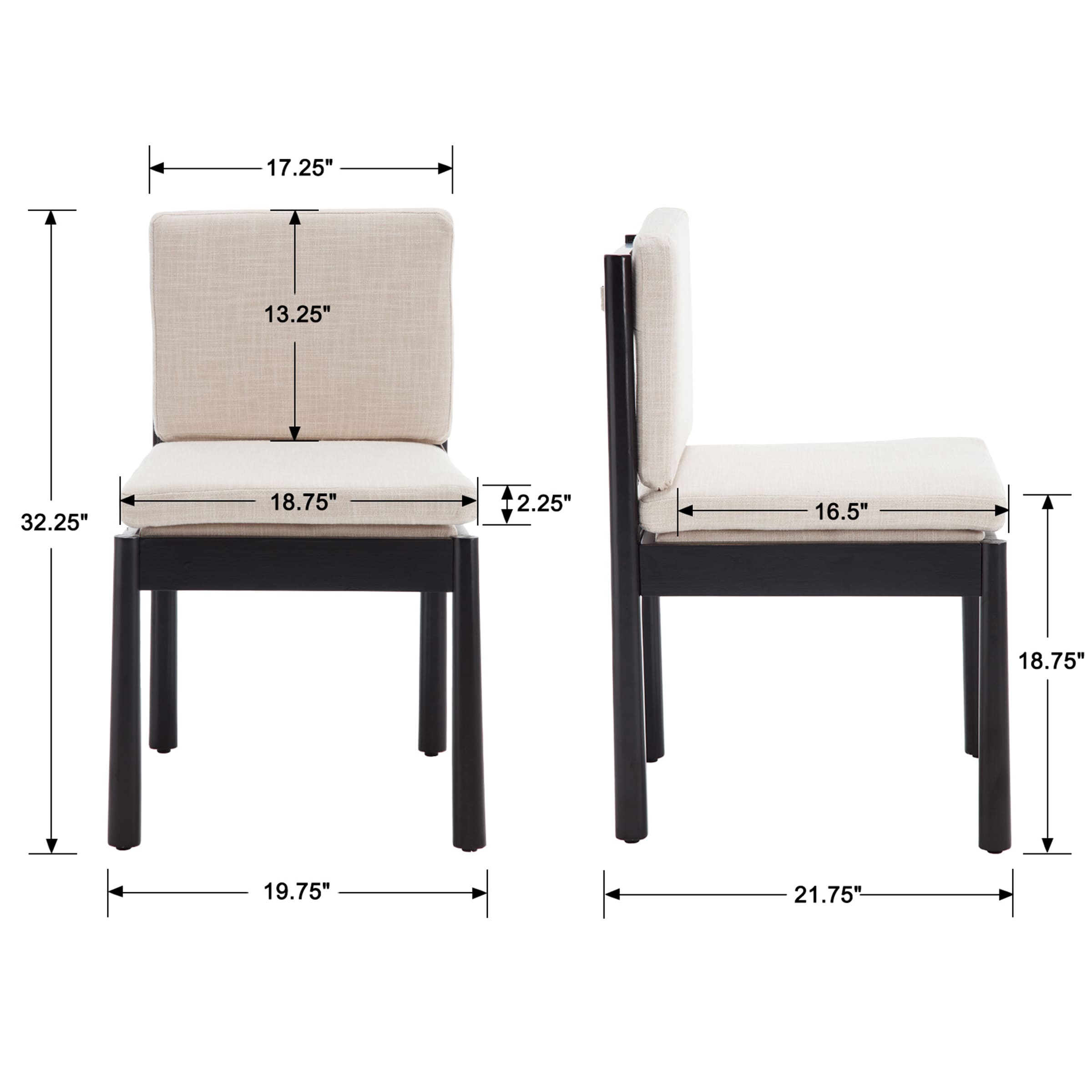 ROCITY Armless Wood Dining Chairs Set of 2 - 1965DC