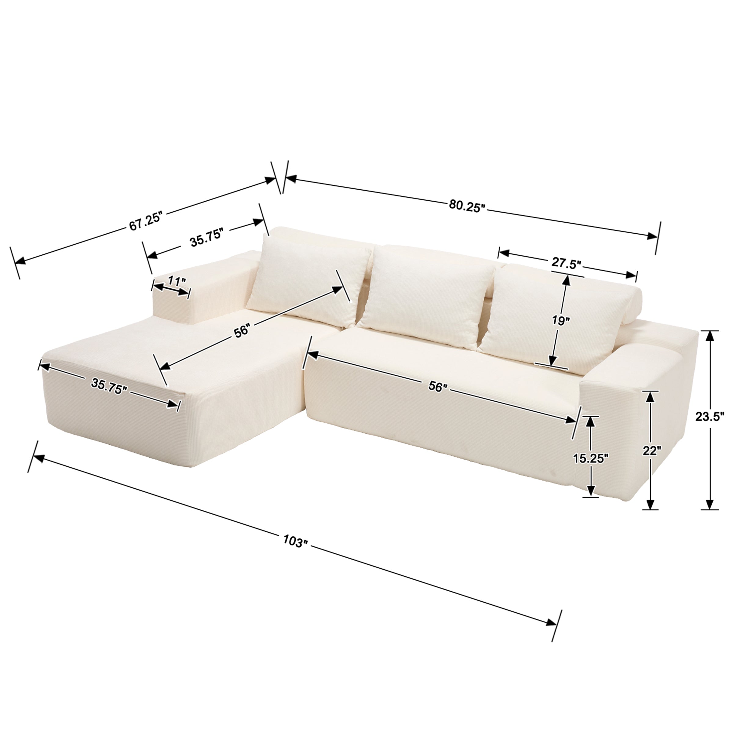 ROCITY Chenille Cloud Couch L-Shaped Sofa with Left Chaise - XXX20SF