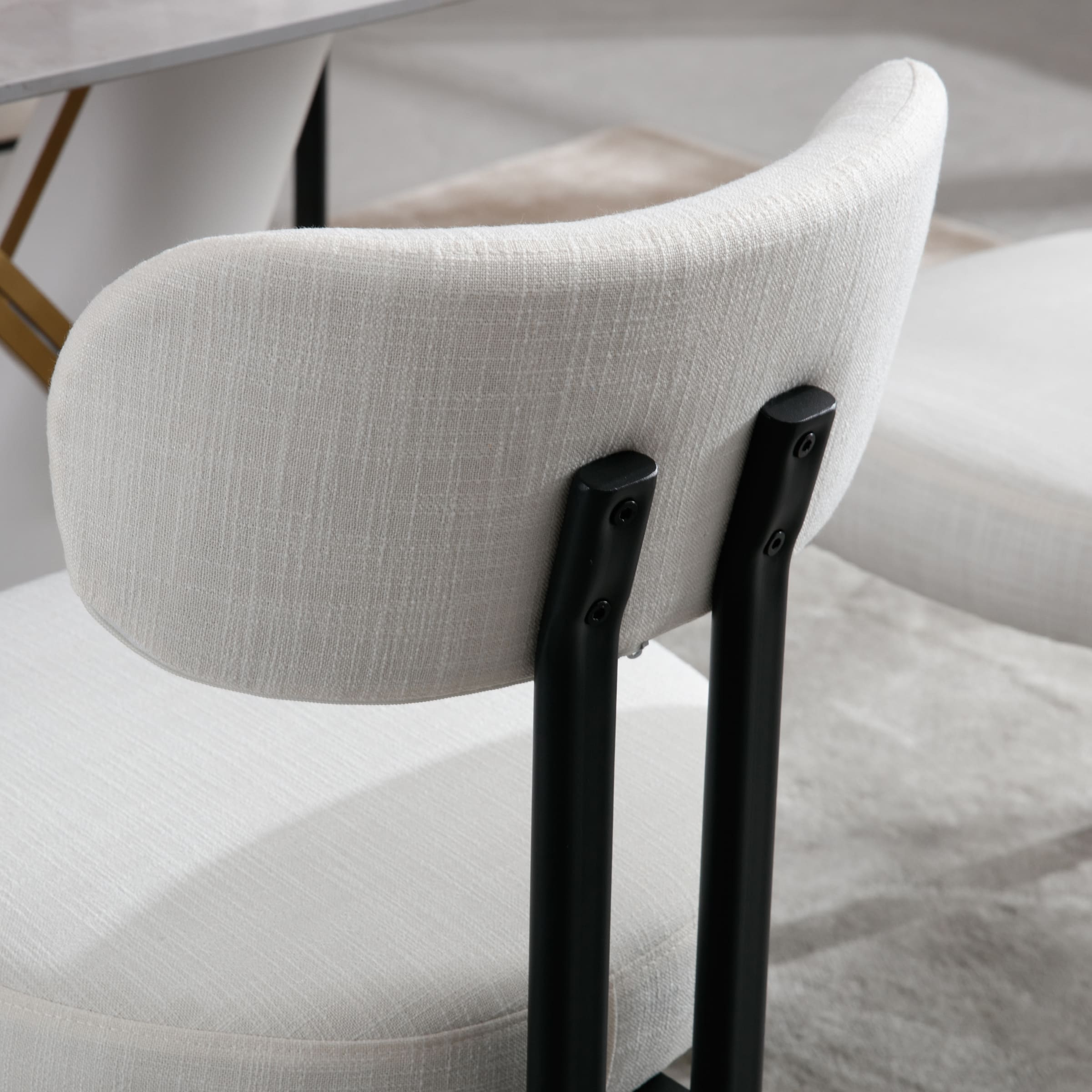 Close-up of chair back and metal legs