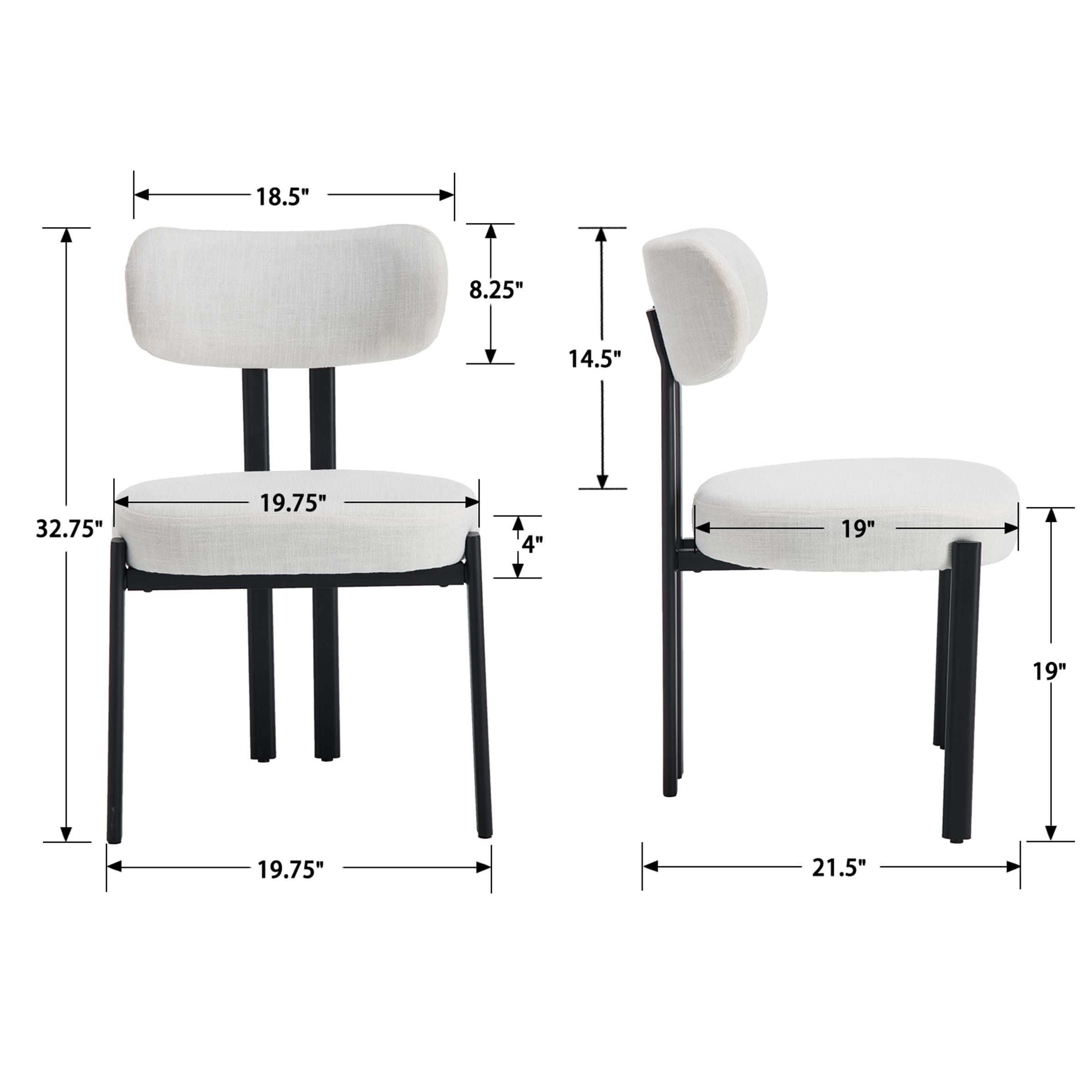 Dimension diagram of chair set with measurements