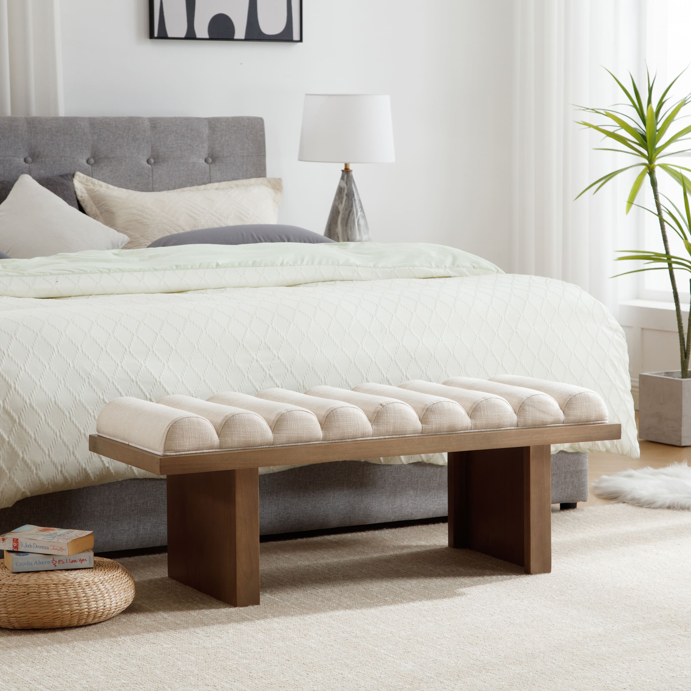 ROCITY Modern Padded Wood Frame Bench - 2639BH