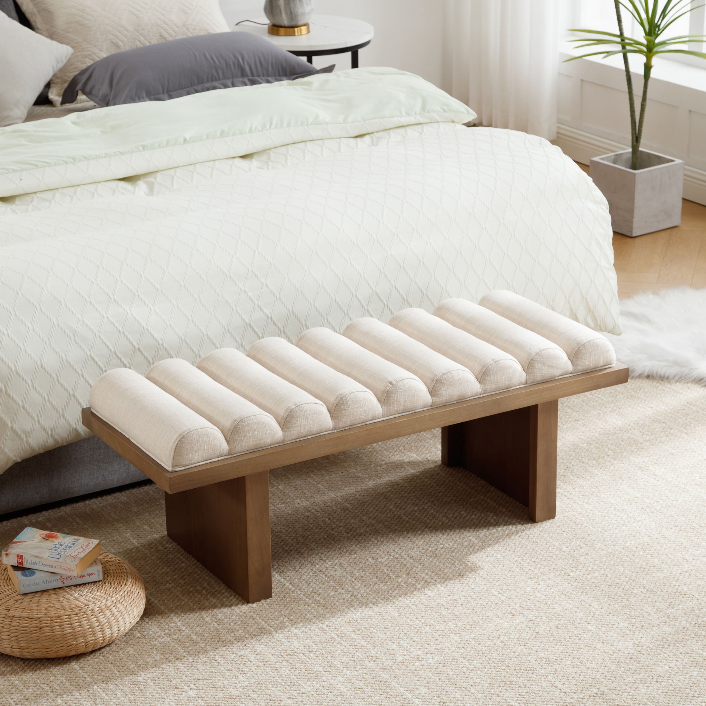 ROCITY Modern Padded Wood Frame Bench - 2639BH