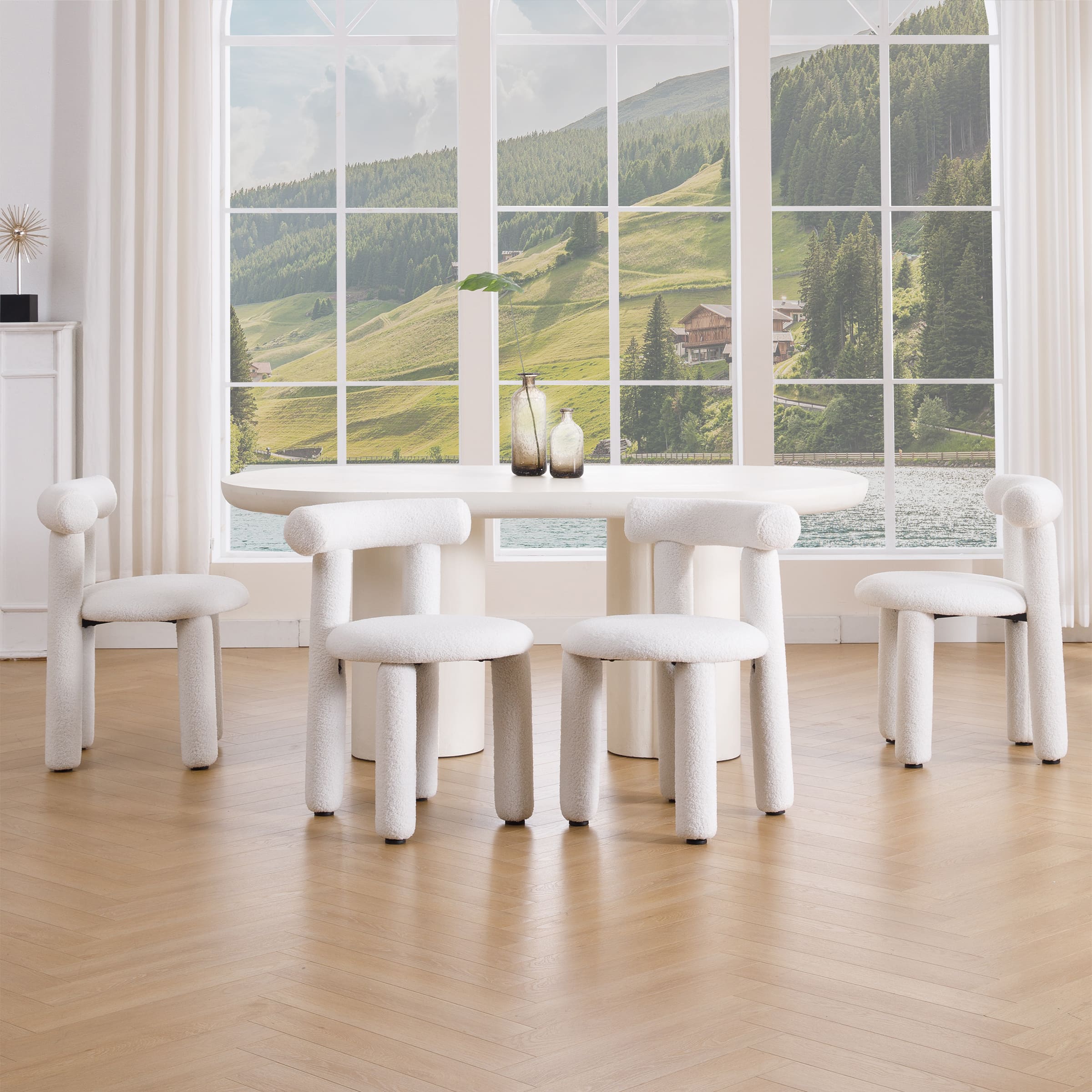 ROCITY Modern Sherpa Cute Dining Chairs Set of 2 - 3136DC