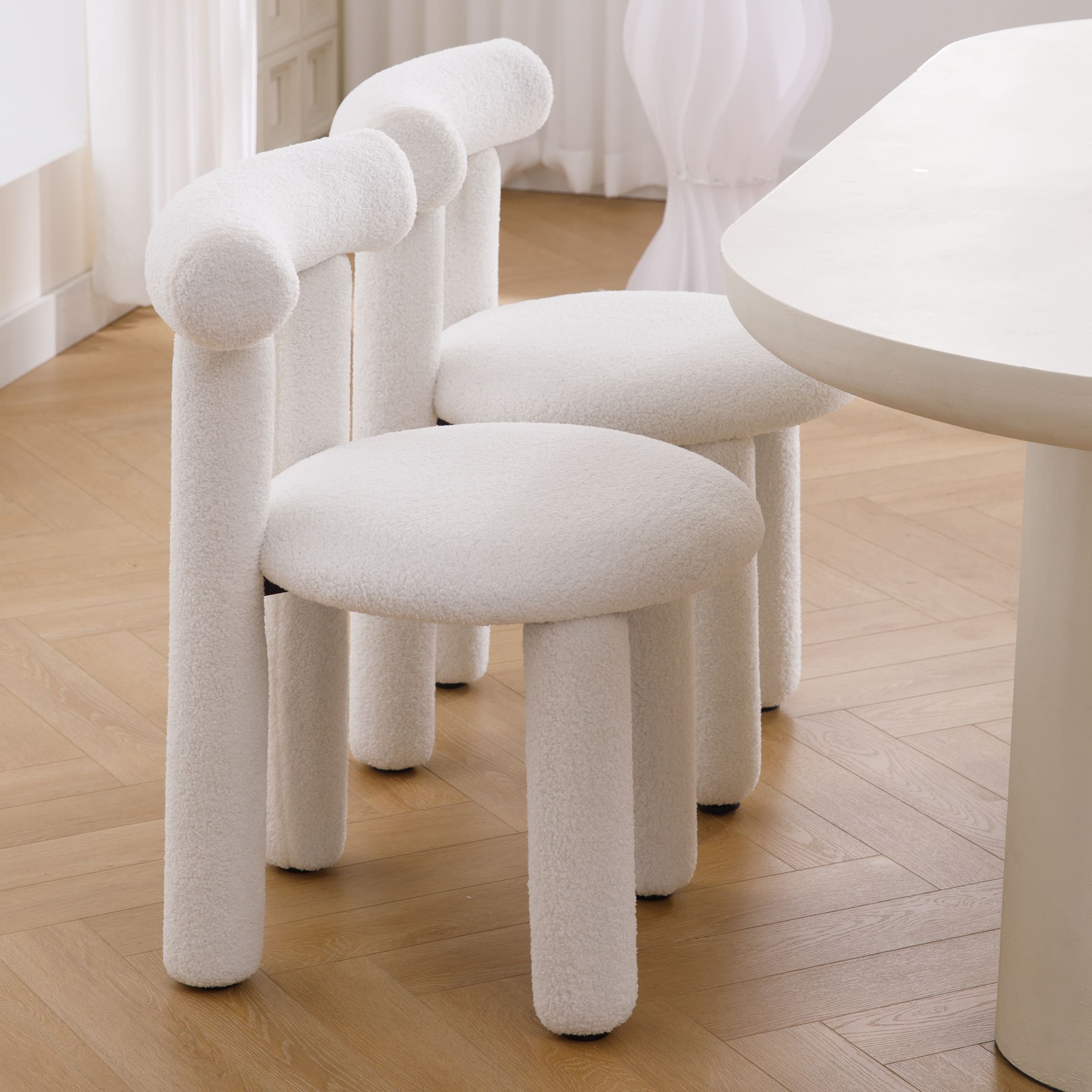 ROCITY Modern Sherpa Cute Dining Chairs Set of 2 - 3136DC