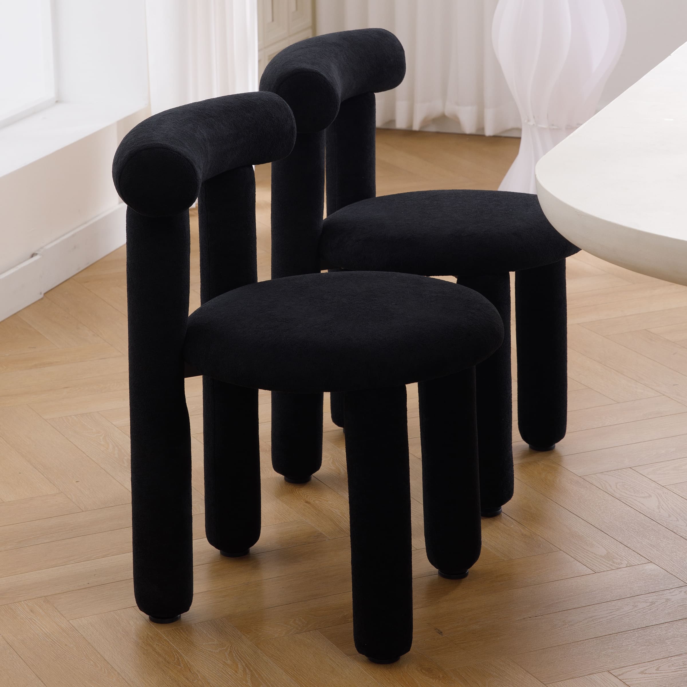 ROCITY Modern Sherpa Cute Dining Chairs Set of 2 - 3136DC