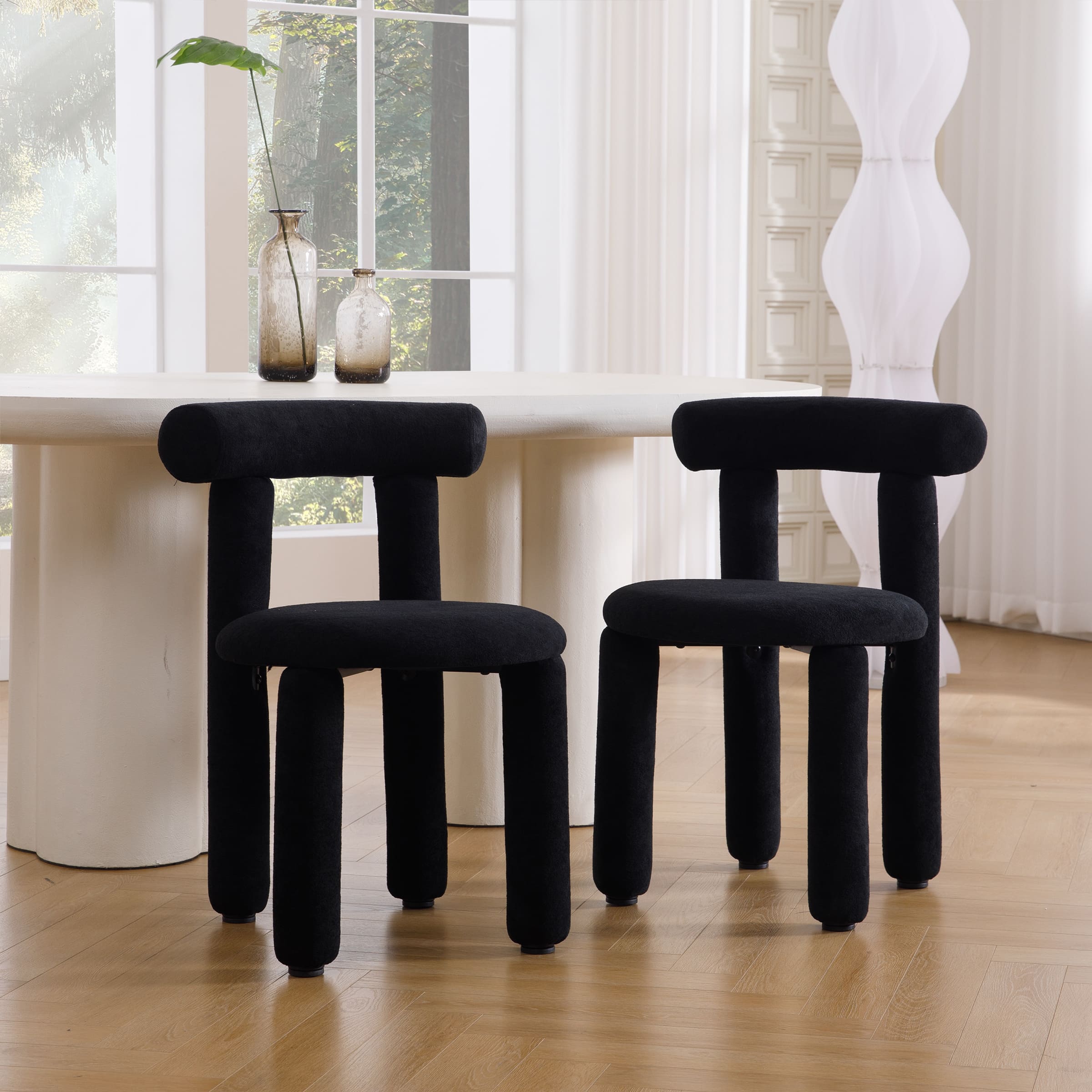 ROCITY Modern Sherpa Cute Dining Chairs Set of 2 - 3136DC