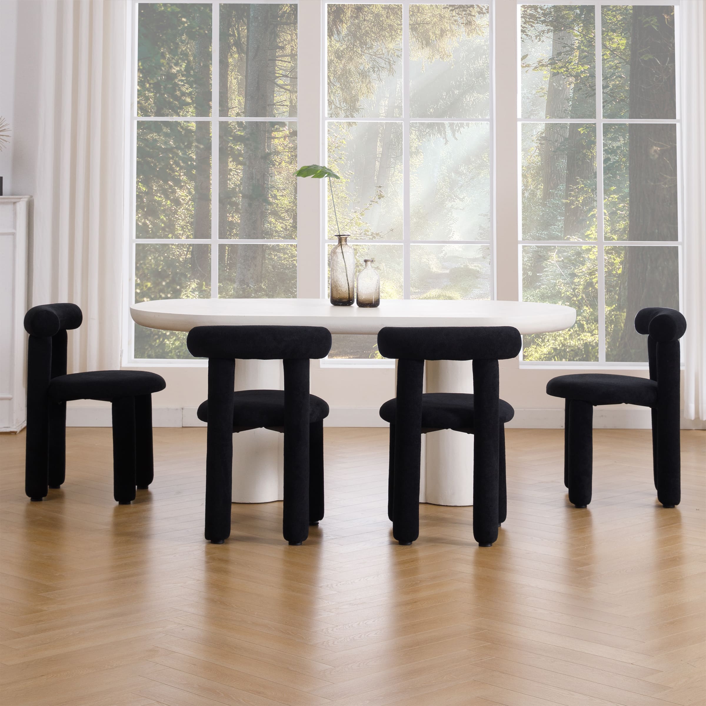 ROCITY Modern Sherpa Cute Dining Chairs Set of 2 - 3136DC