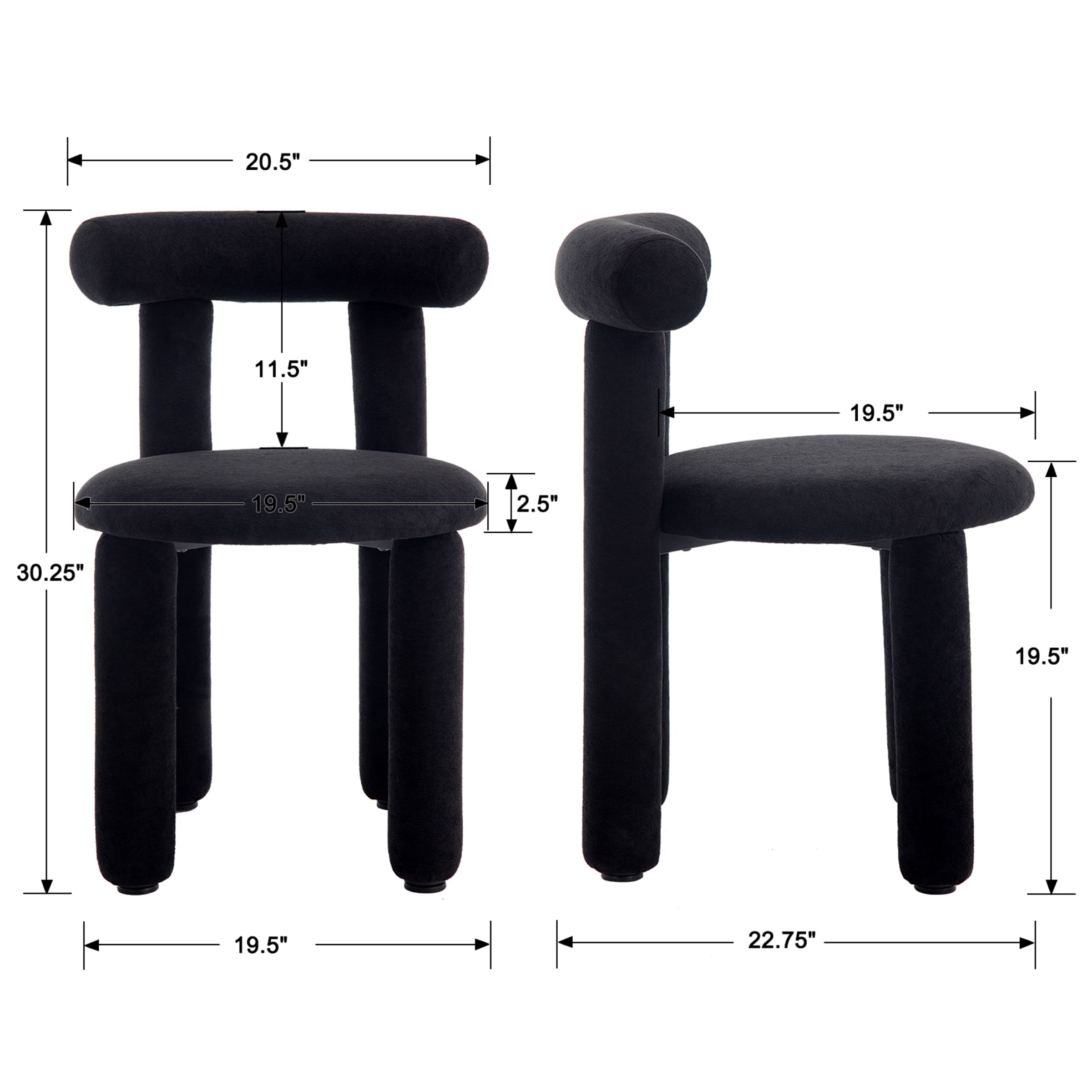 ROCITY Modern Sherpa Cute Dining Chairs Set of 2 - 3136DC