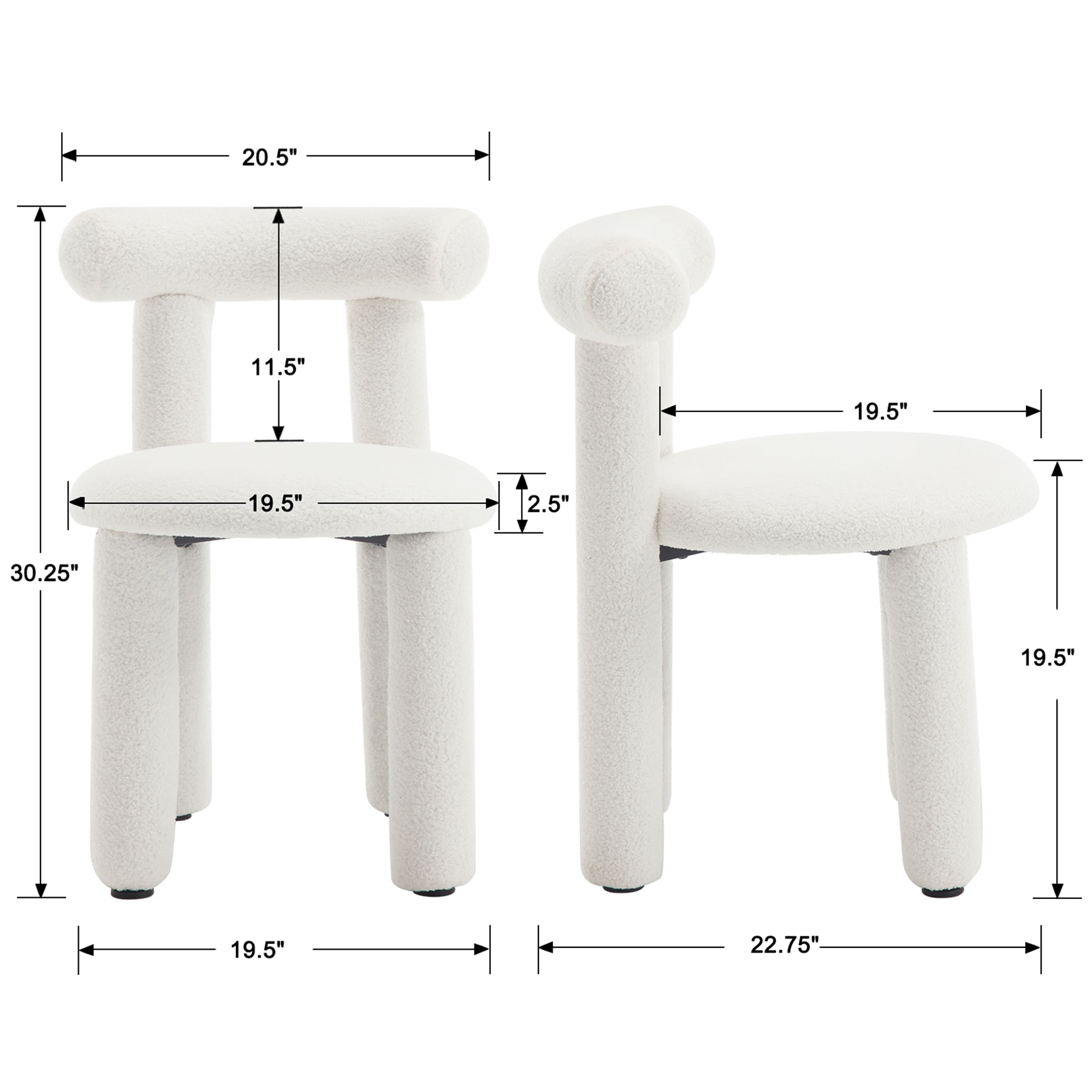 ROCITY Modern Sherpa Cute Dining Chairs Set of 2 - 3136DC