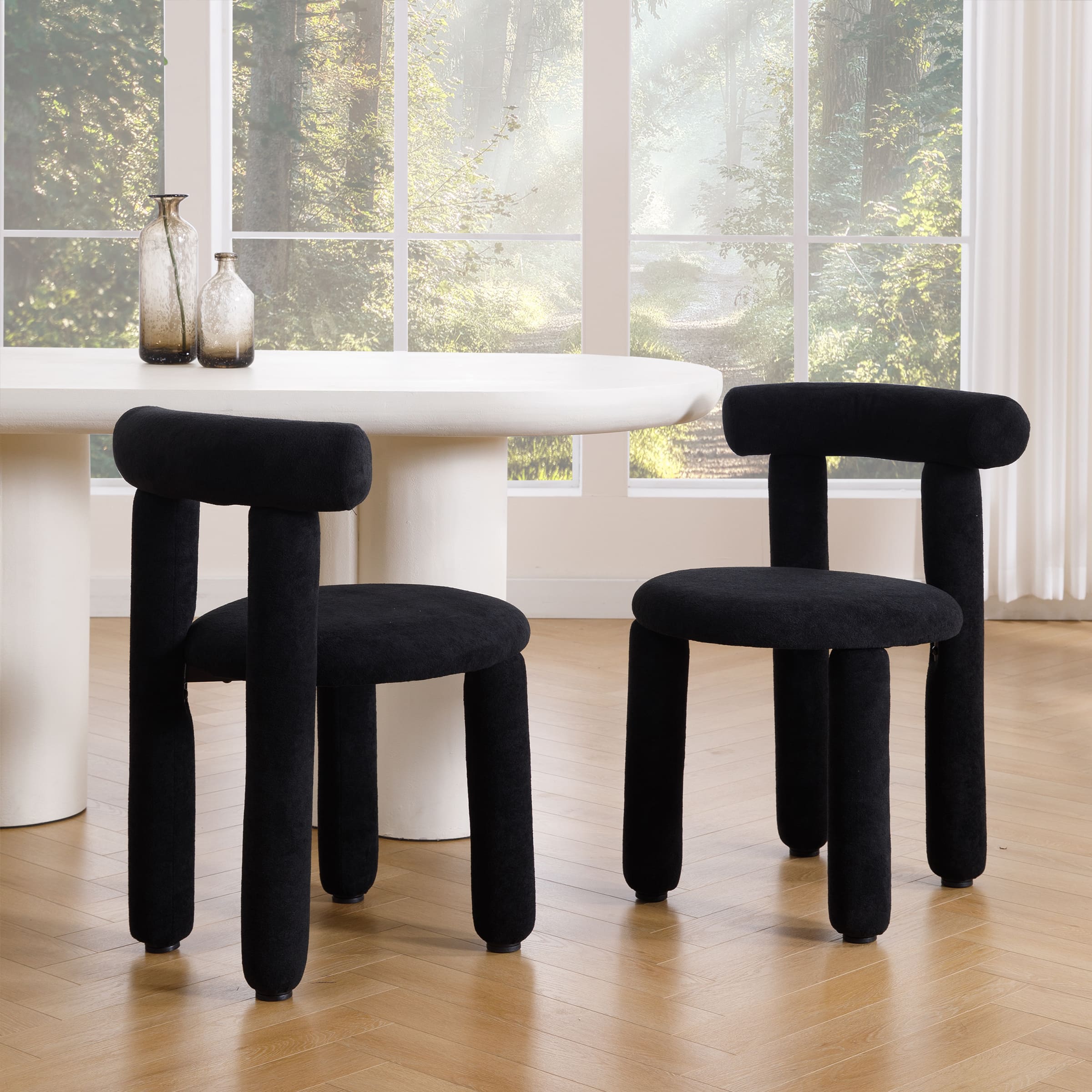 ROCITY Modern Sherpa Cute Dining Chairs Set of 2 - 3136DC