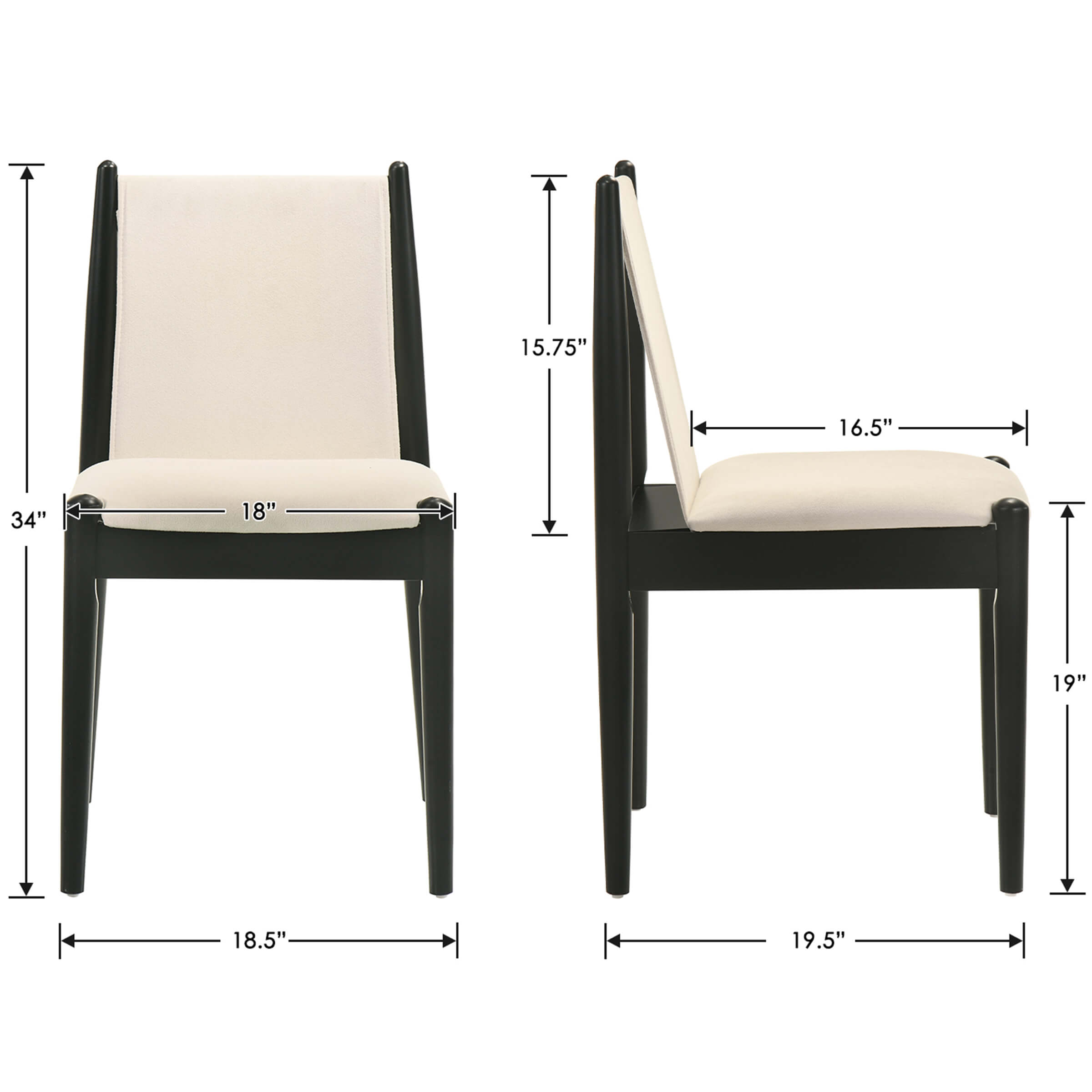 Dimension diagram of chair from front and side