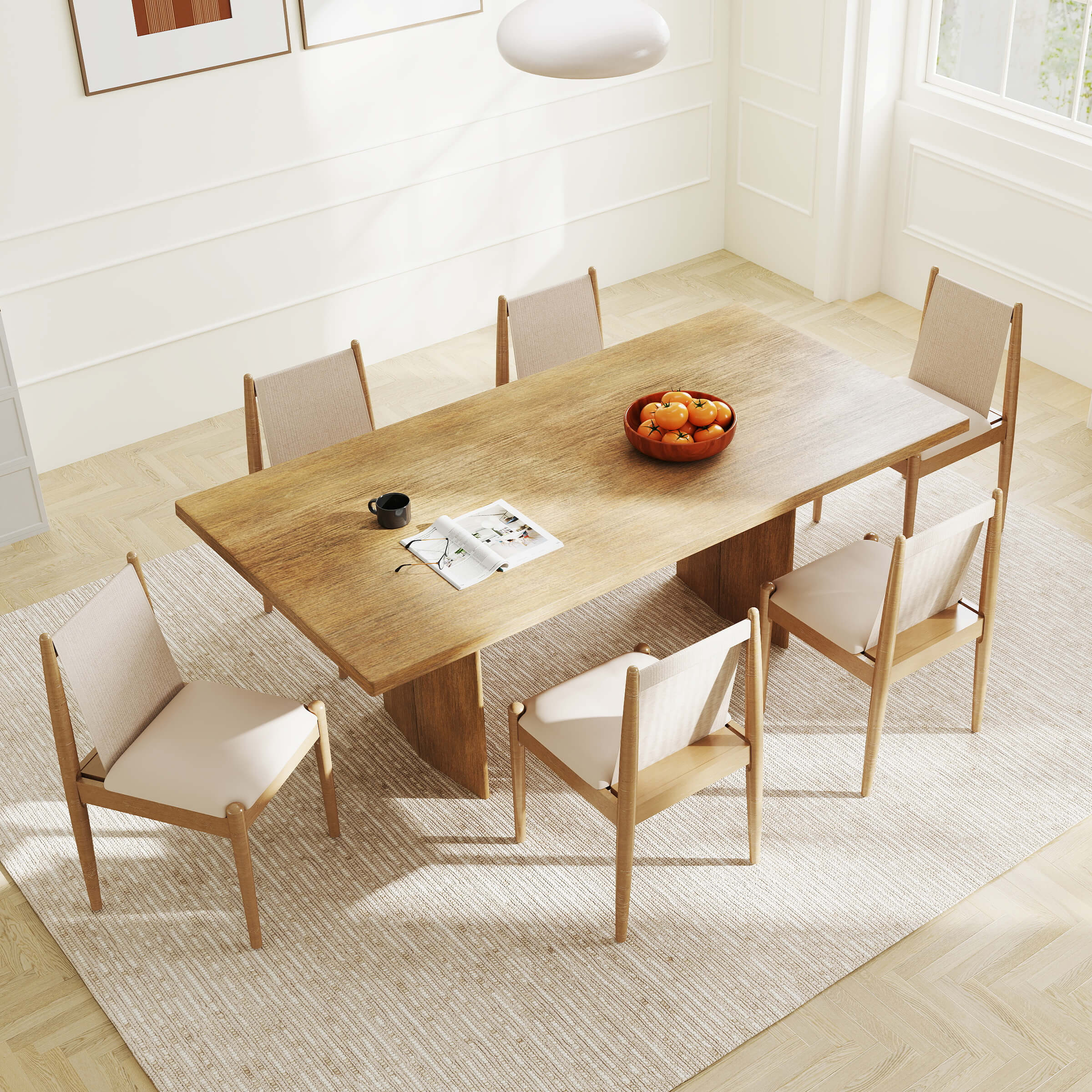 Table with six chairs around it