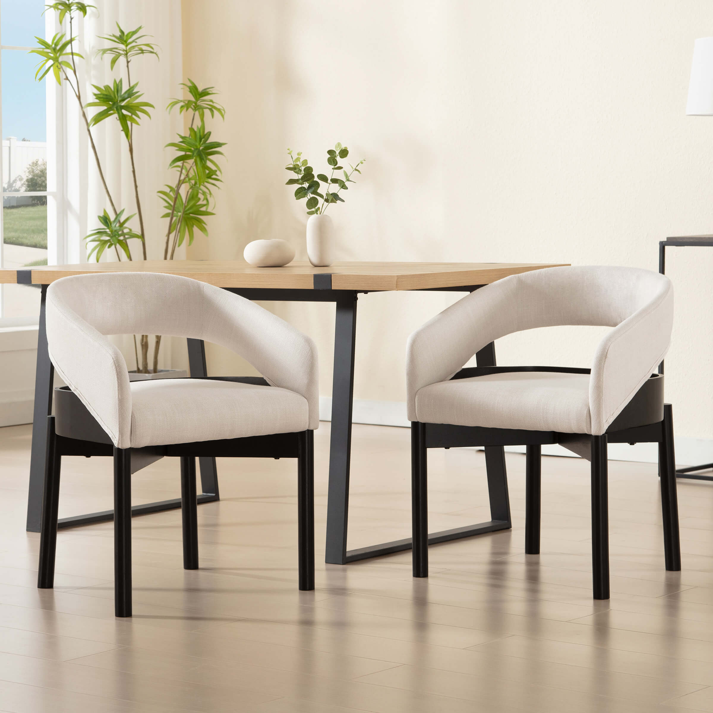 ROCITY Open Barrel Curved Back Dining Chairs Set of 2 - 1999DC