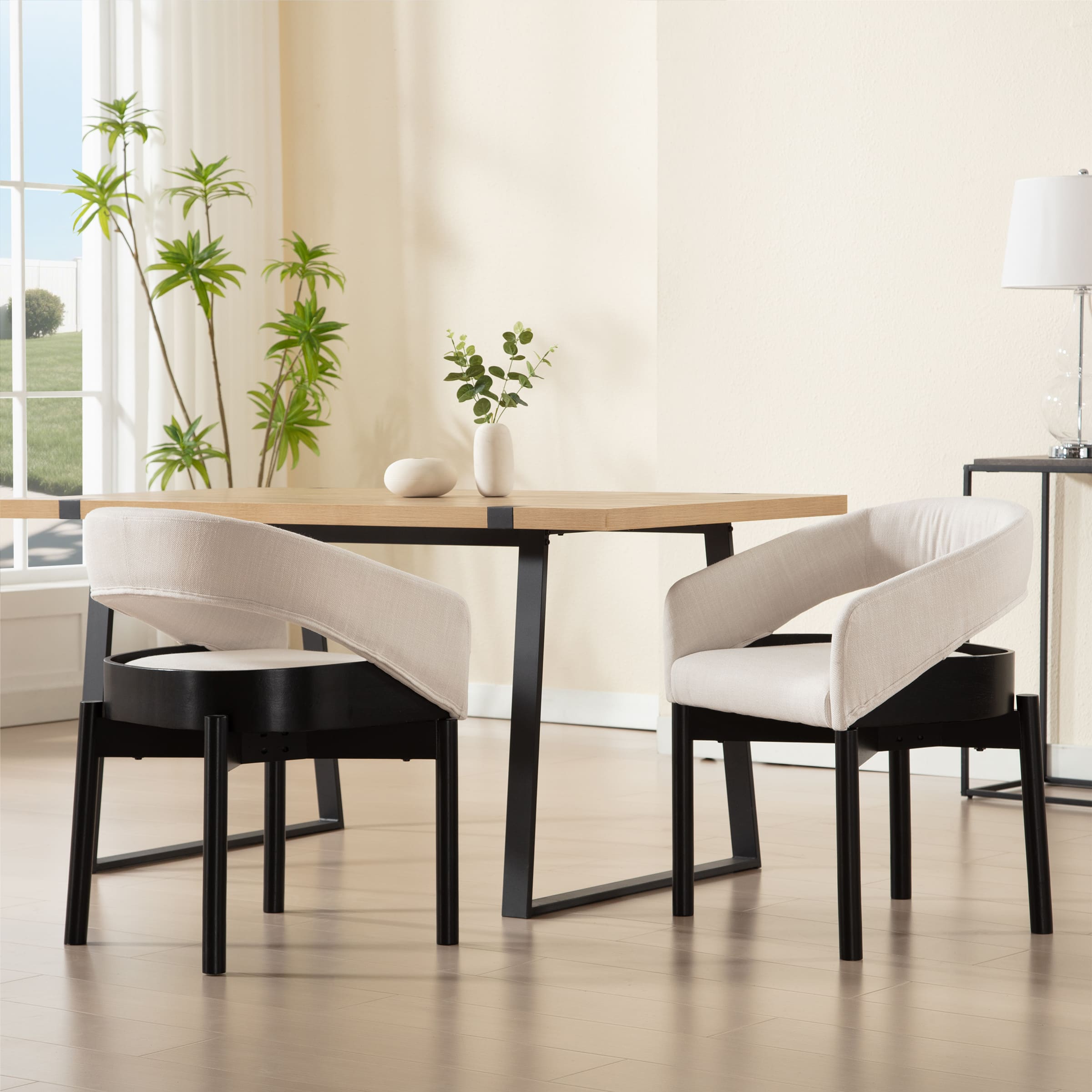 ROCITY Open Barrel Curved Back Dining Chairs Set of 2 - 1999DC