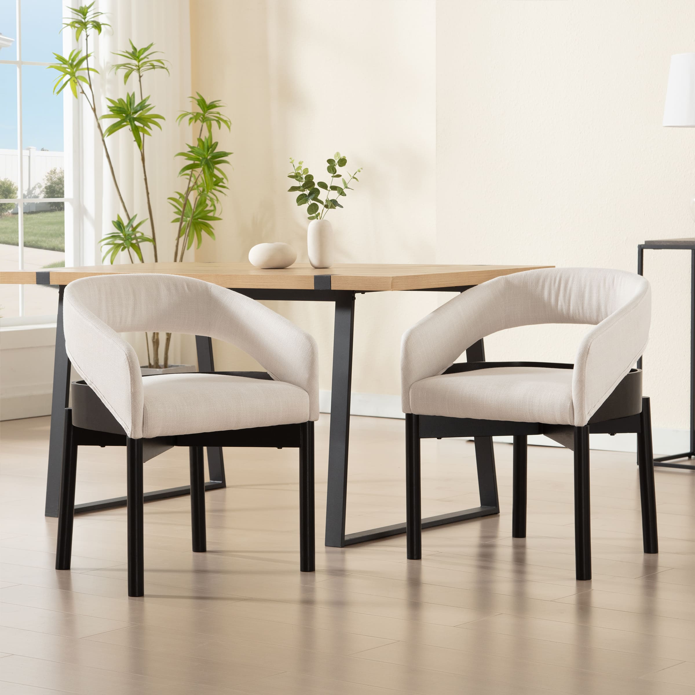 ROCITY Open Barrel Curved Back Dining Chairs Set of 2 - 1999DC