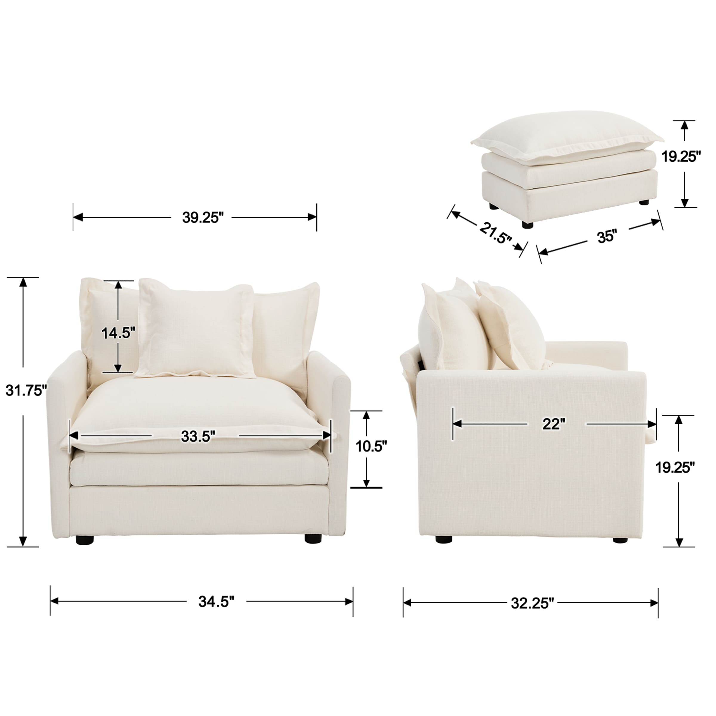 ROCITY Single Sofa with Ottoman & Pillow - 1036SF