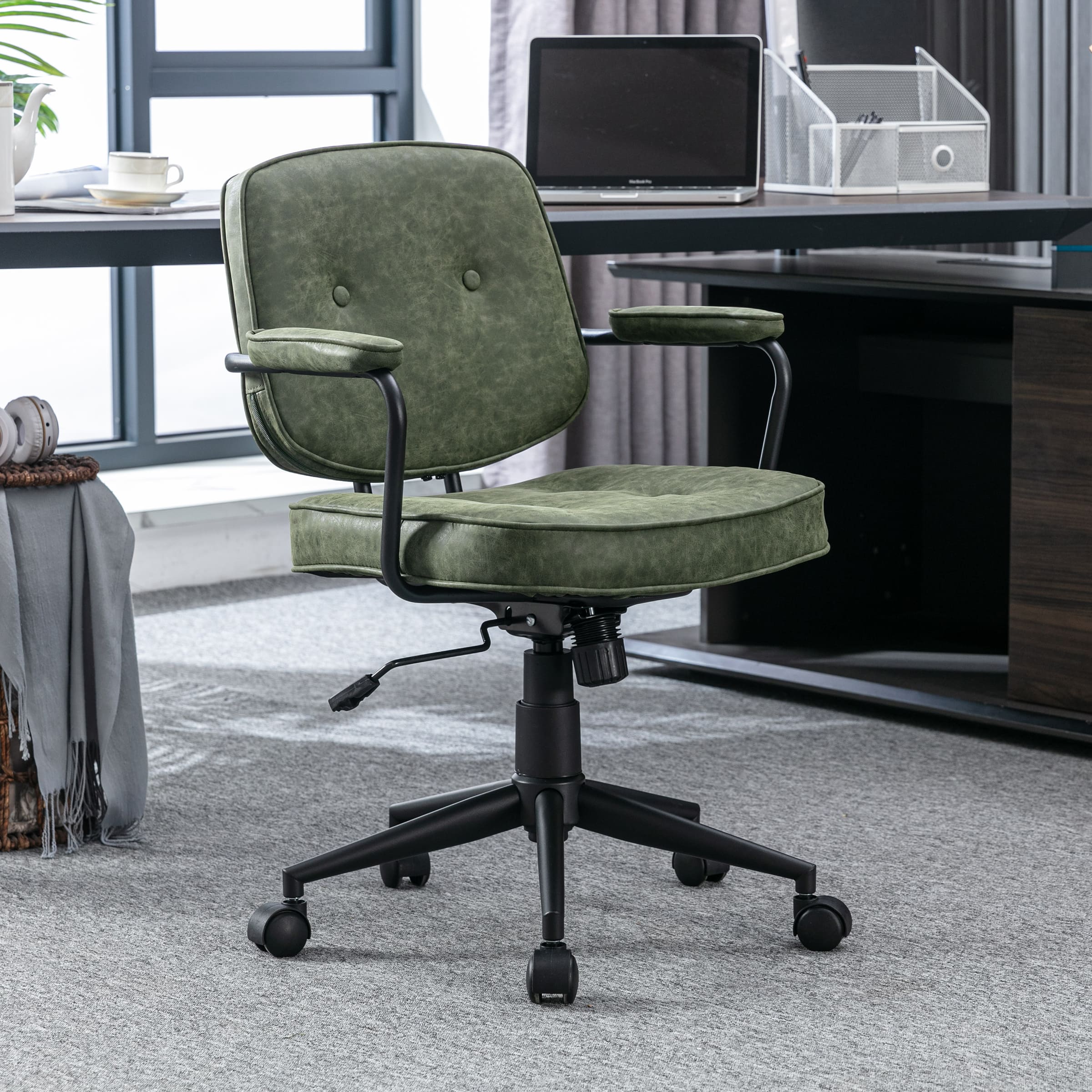 Green office chair in office setting