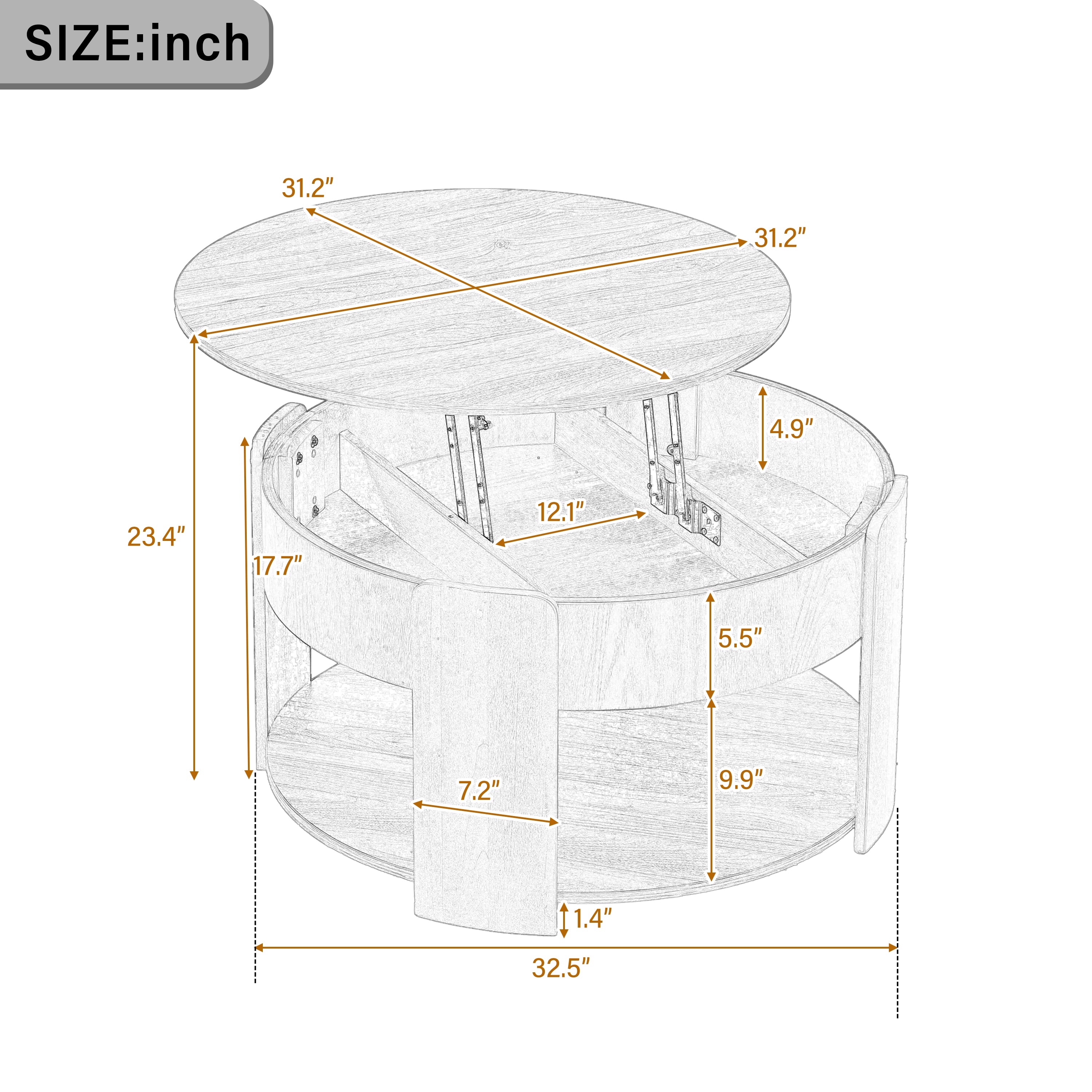 32.5" Modern Farmhouse Round Lift Top Coffee Table with Storage