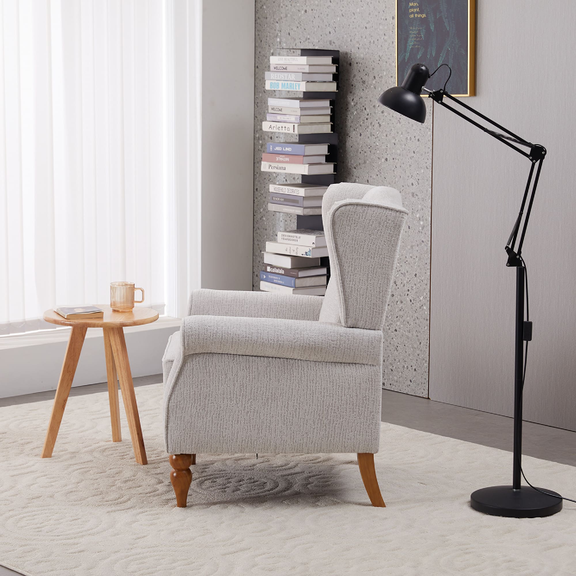 Traditional Beige High Back Armchair & Coffee Table Set