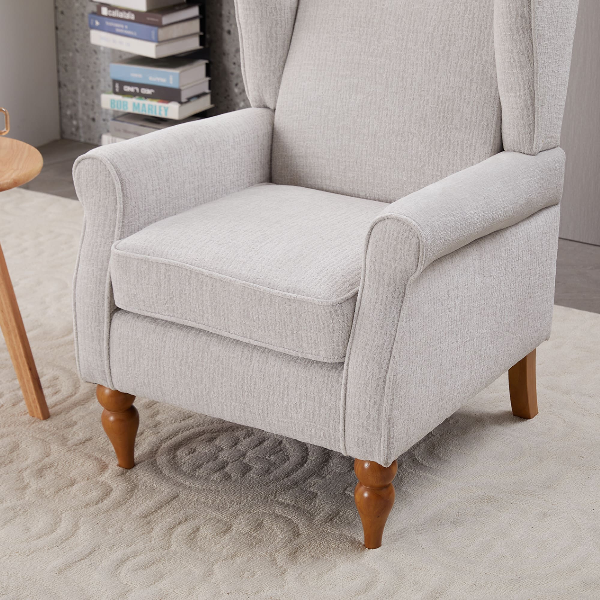 Traditional Beige High Back Armchair & Coffee Table Set
