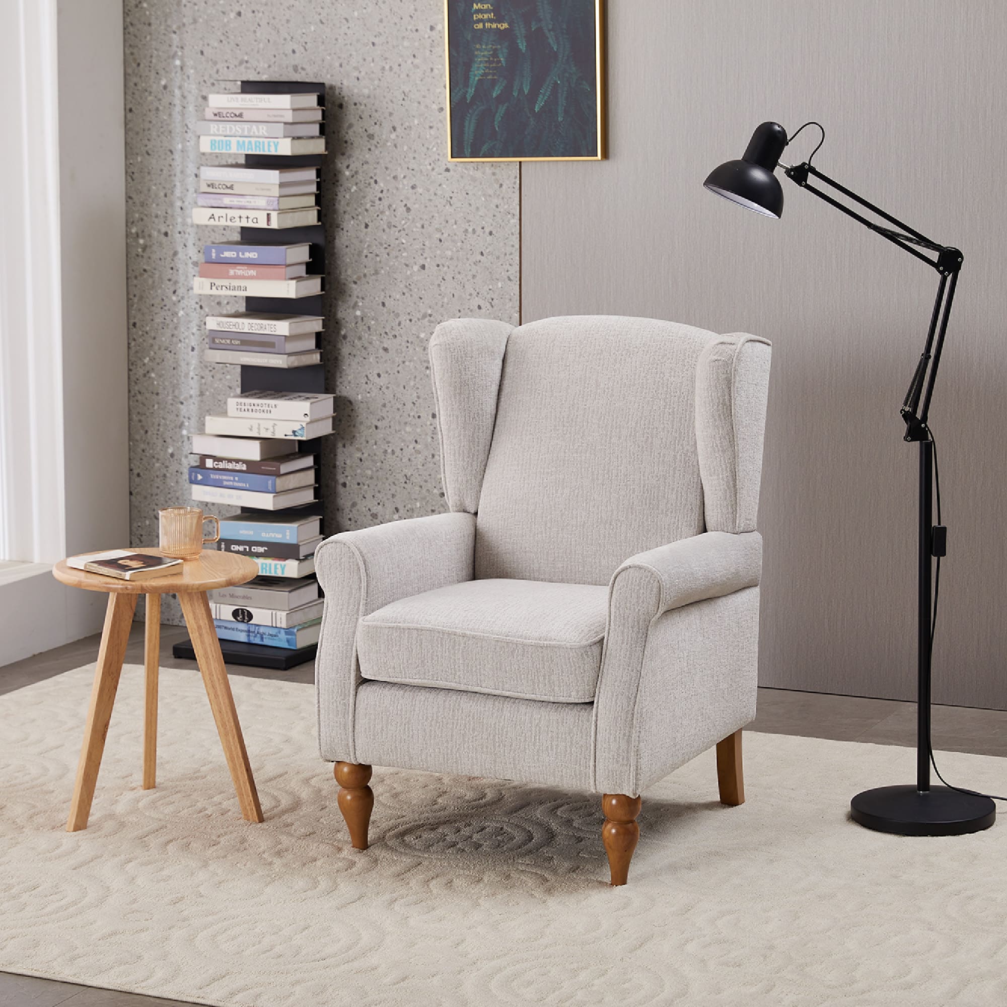 Traditional Beige High Back Armchair & Coffee Table Set