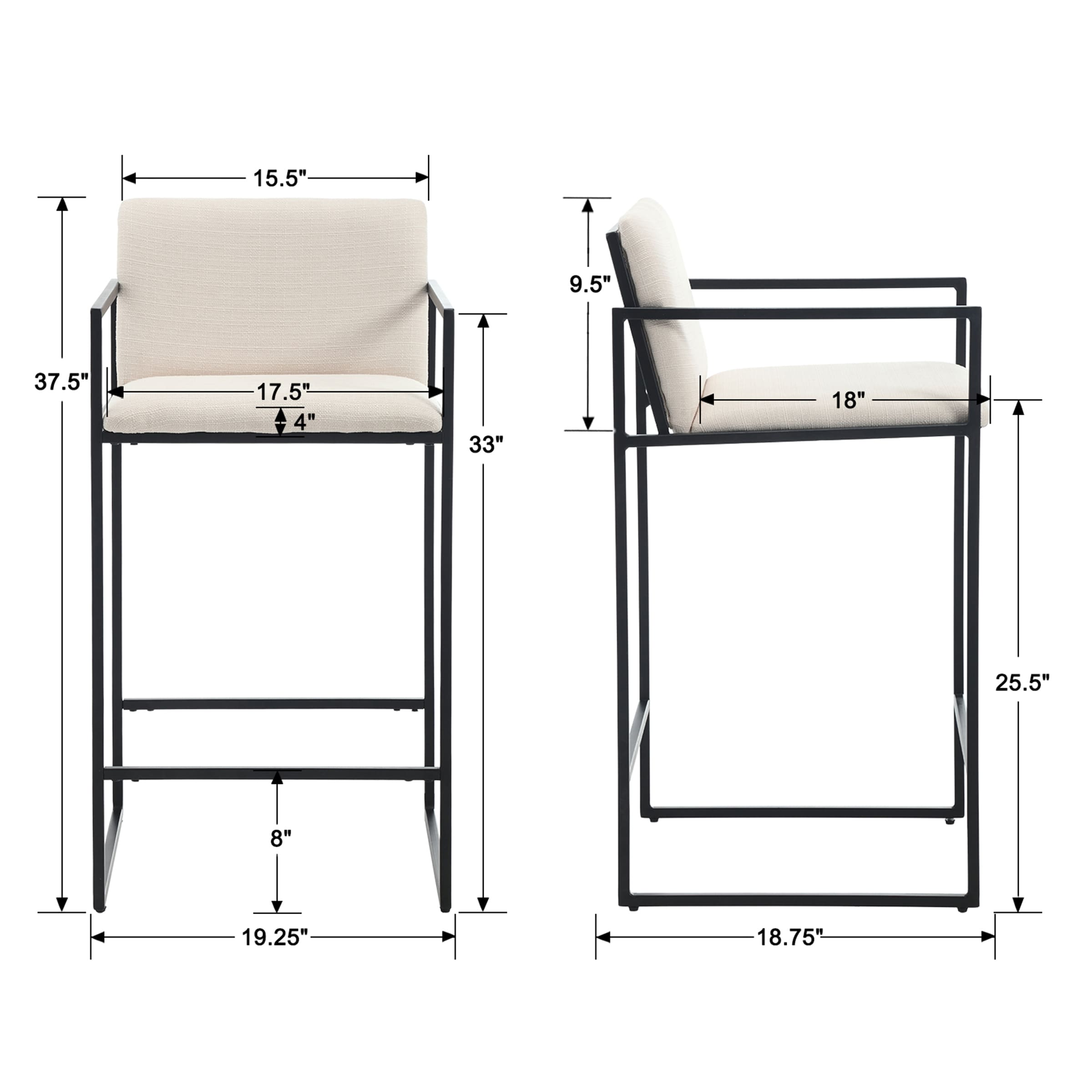 VESCASA 25.5"H Metal Legs Counter Stools Set of 2 - 22226CS