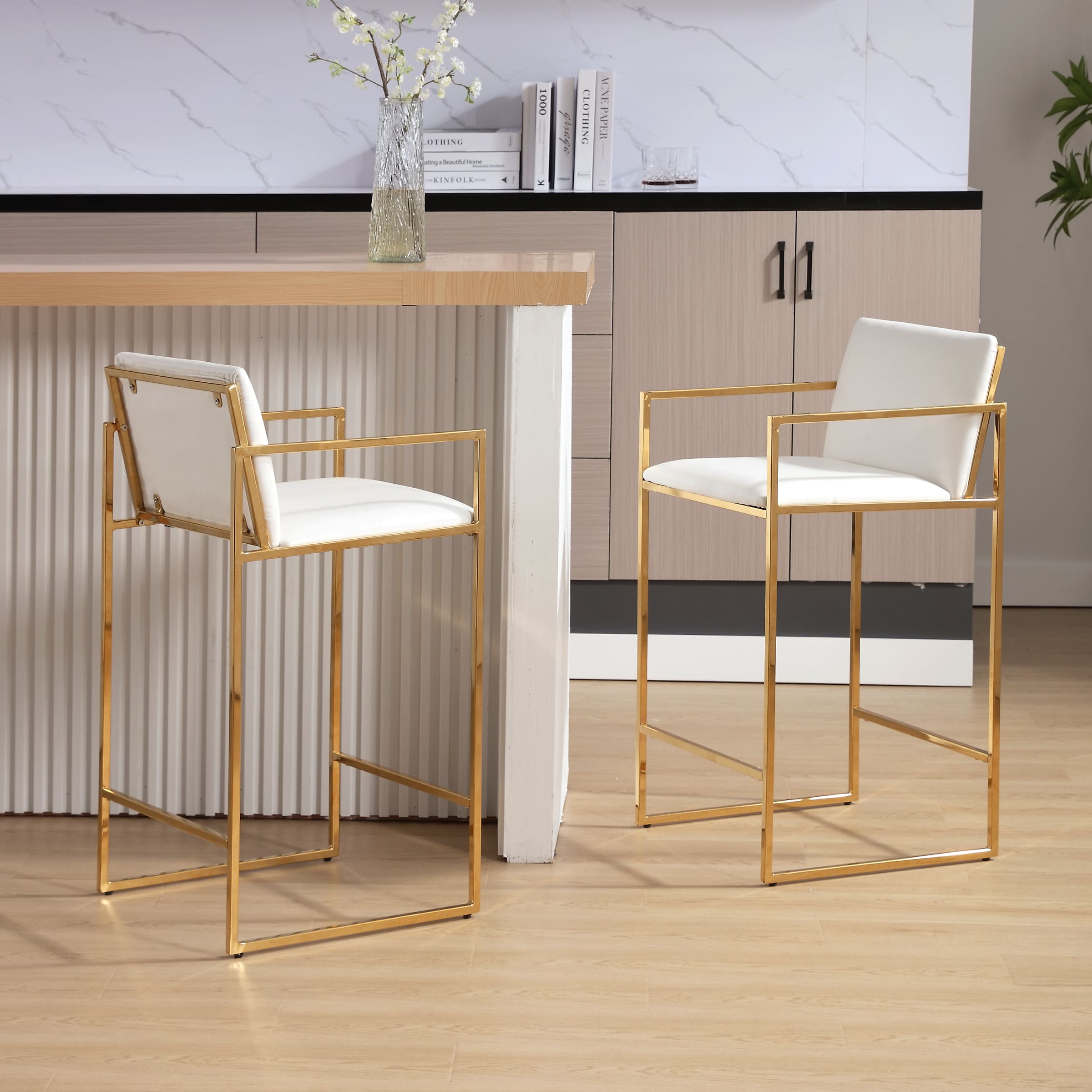 VESCASA 25.5"H Metal Legs Counter Stools Set of 2 - 22226CS