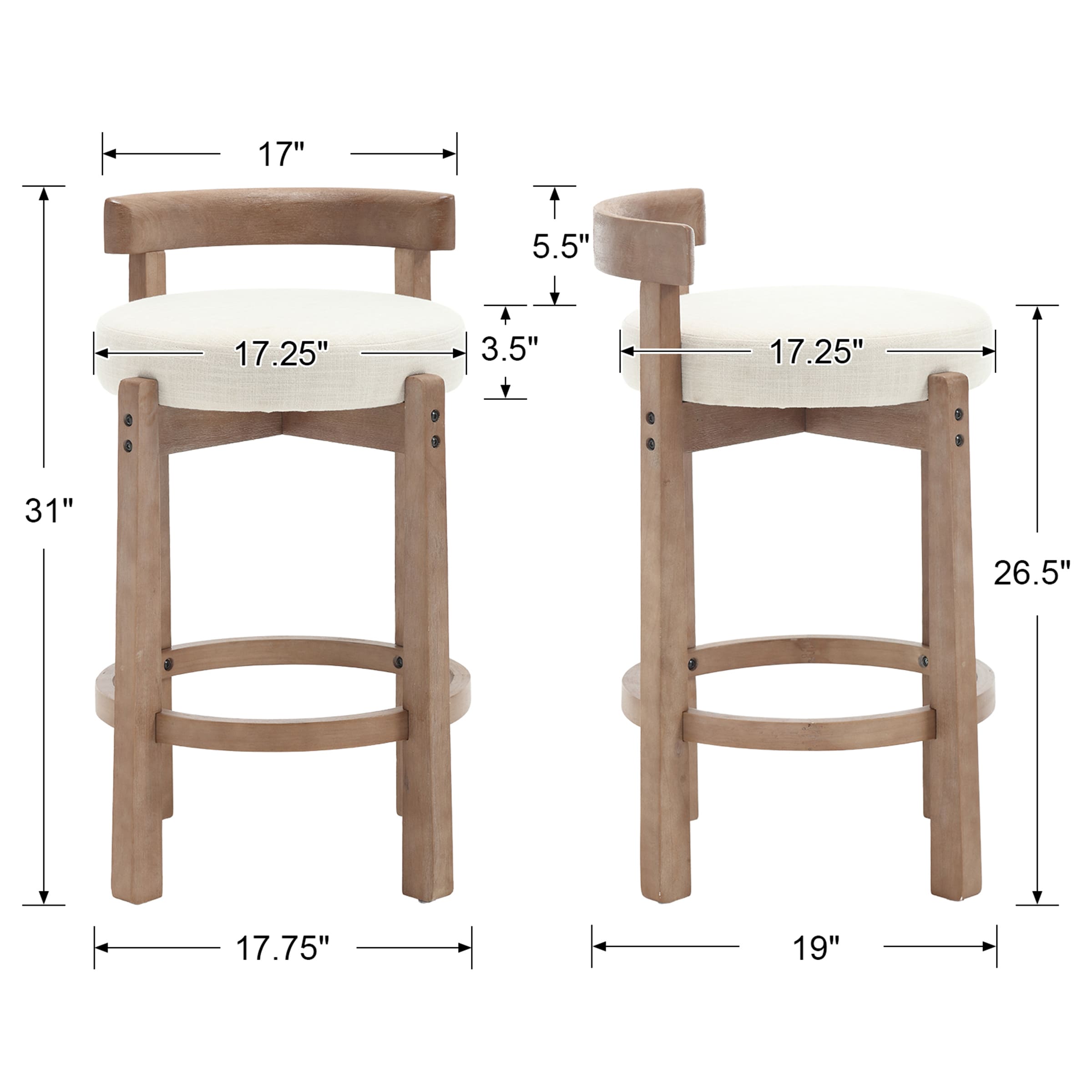 CIMOTA 26.5"H Round Cushion Bar Stools Set of 2 - 5733CS