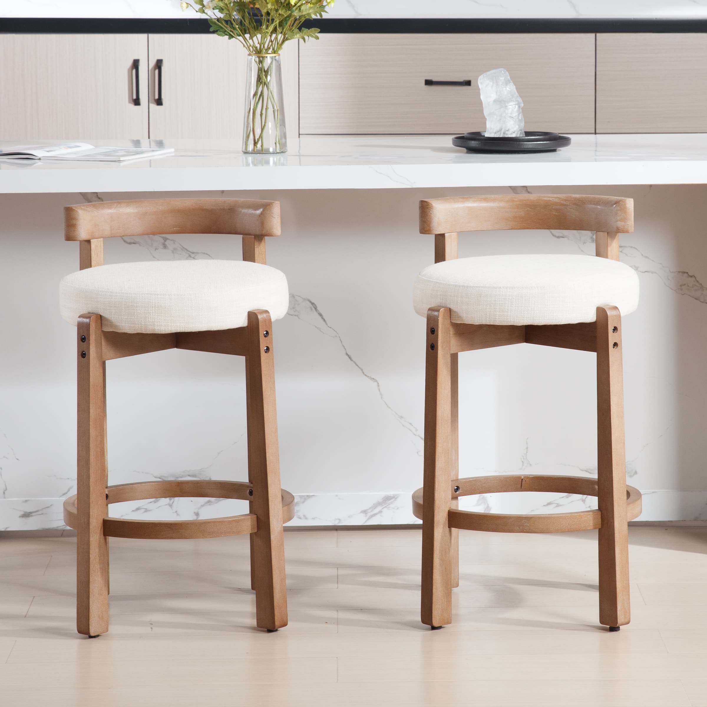 VESCASA 26.5"H Round Cushion Bar Stools Set of 2 - 5733CS